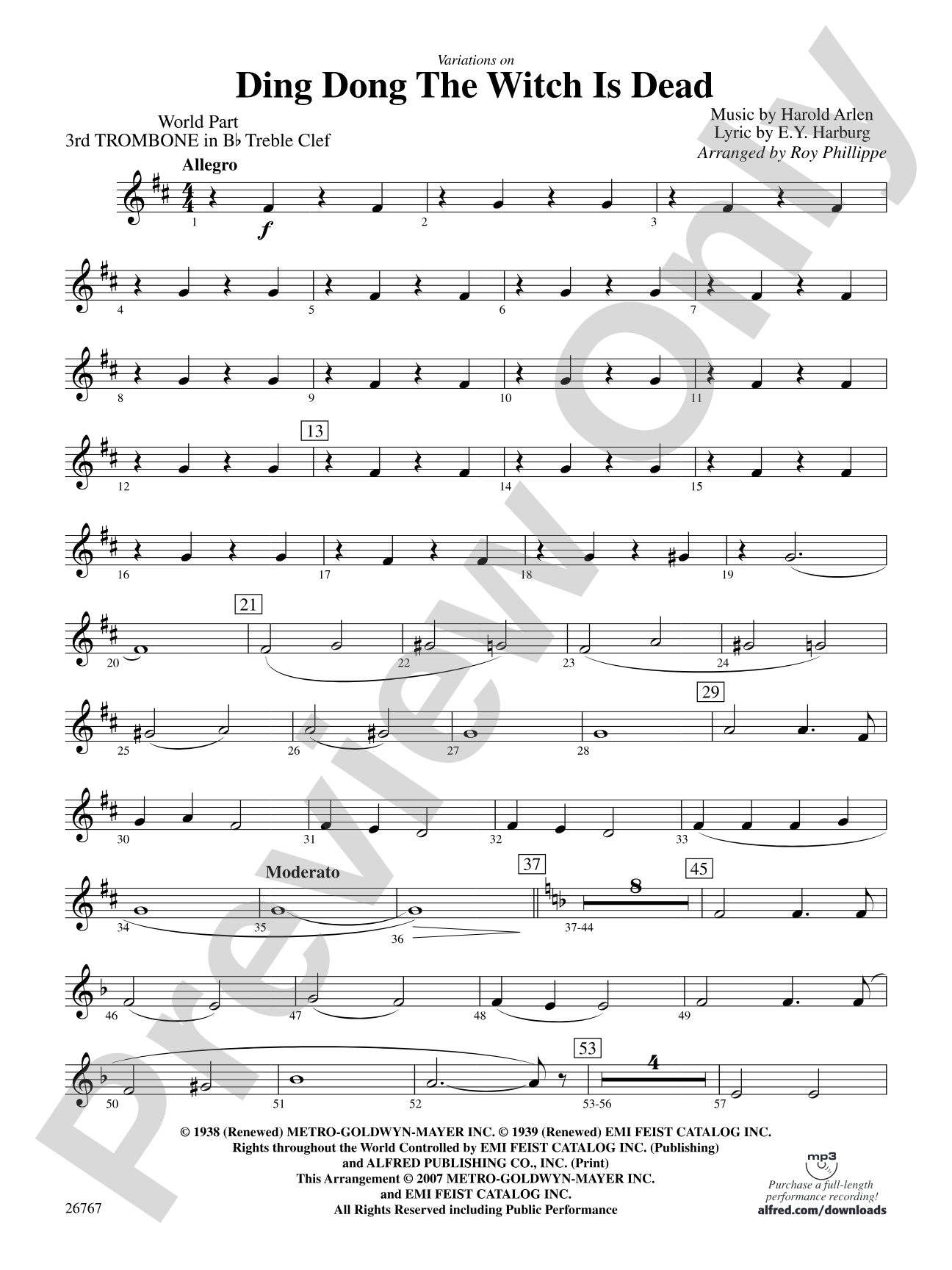 Variations on Ding Dong the Witch Is Dead (fromThe Wizard of Oz): (wp) 3rd B-flat Trombone T.C.