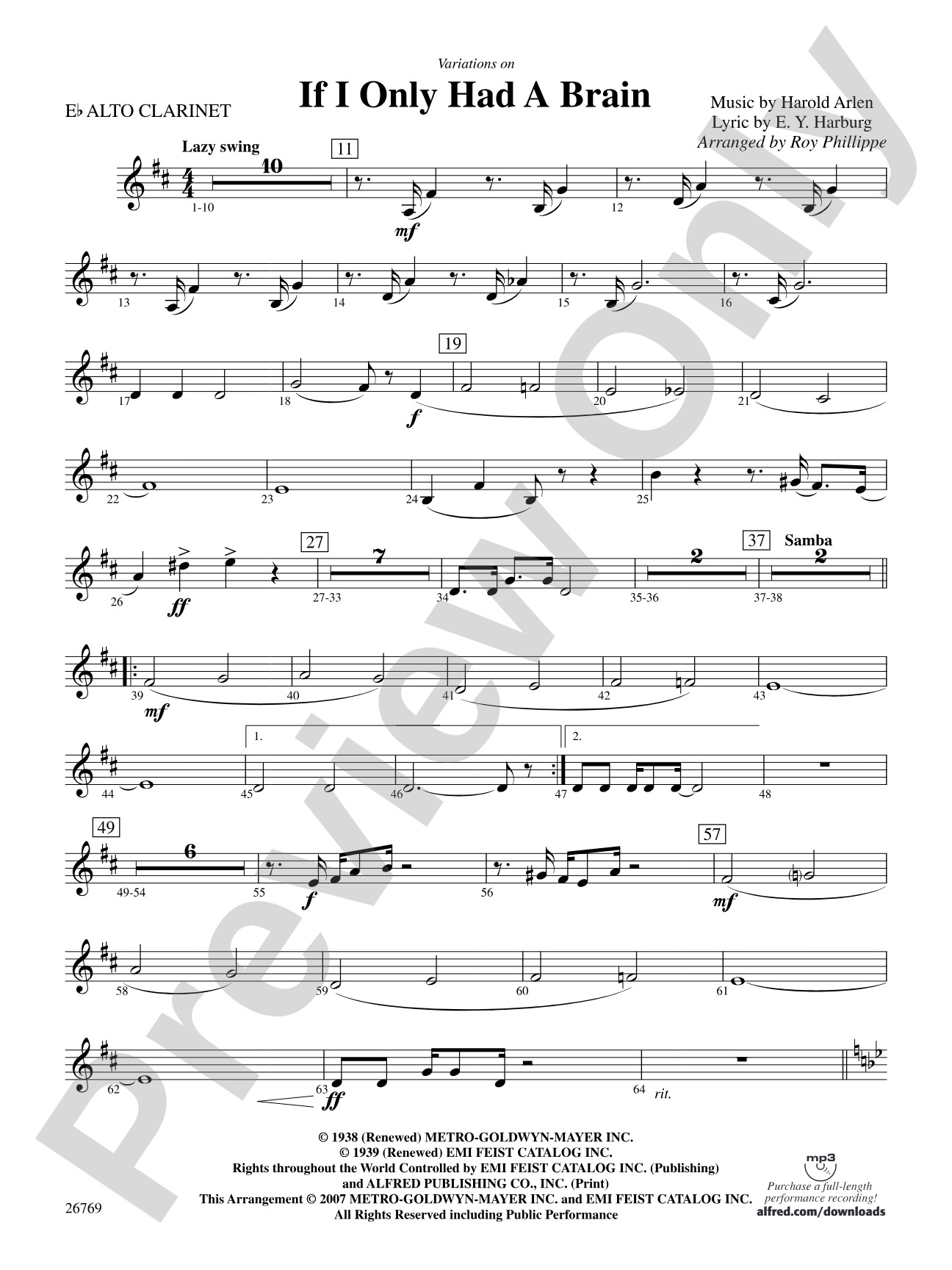 Variations on If I Only Had a Brain (from The Wizard of Oz): E-flat Alto Clarinet