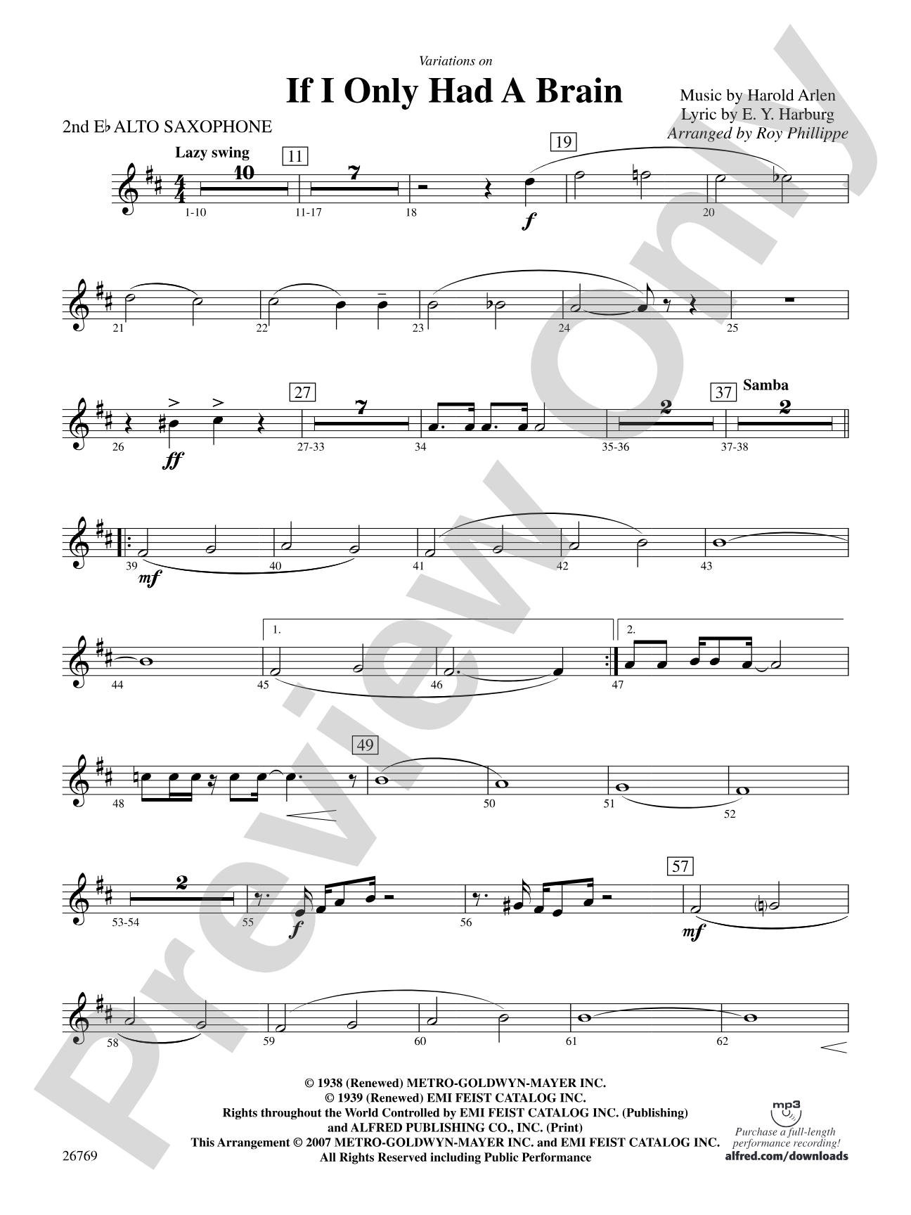 Variations on If I Only Had a Brain (from The Wizard of Oz): 2nd E-flat Alto Saxophone