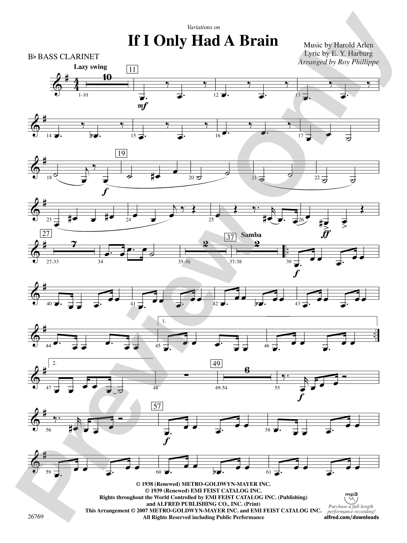 Variations on If I Only Had a Brain (from The Wizard of Oz): B-flat Bass Clarinet