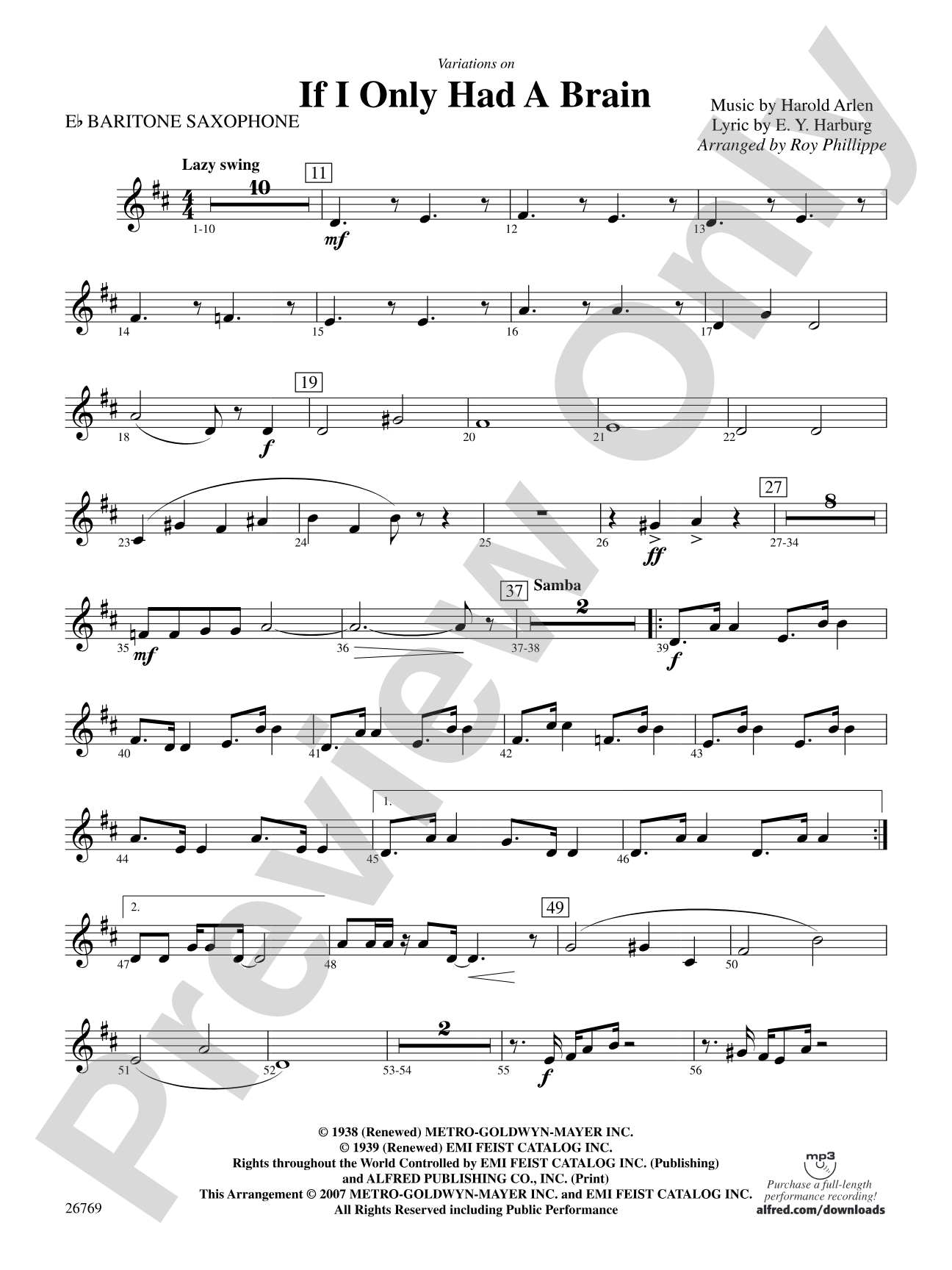 Variations on If I Only Had a Brain (from The Wizard of Oz): E-flat Baritone Saxophone