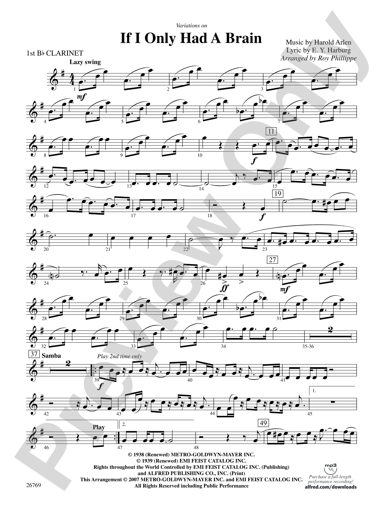 Variations on If I Only Had a Brain (from The Wizard of Oz): 1st B-flat Clarinet