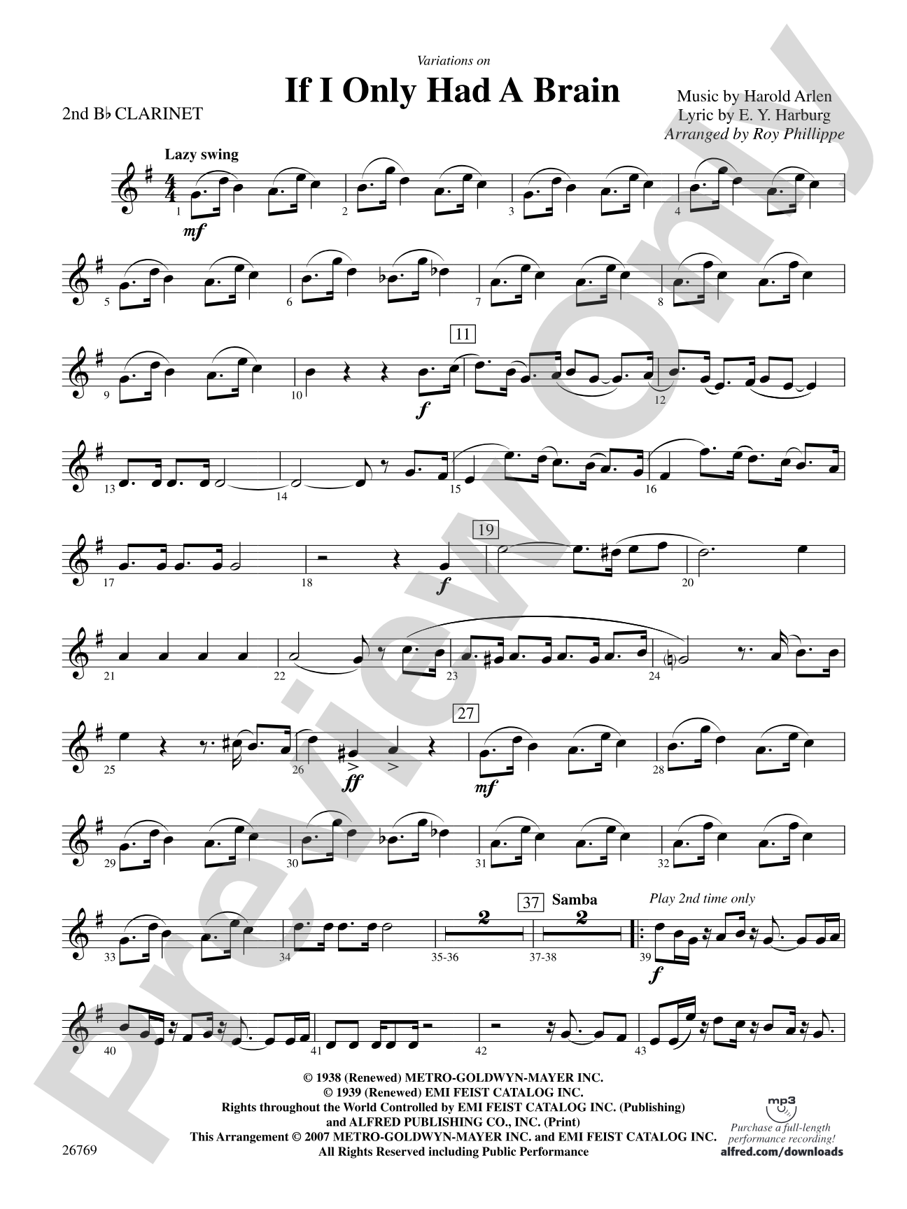 Variations on If I Only Had a Brain (from The Wizard of Oz): 2nd B-flat Clarinet