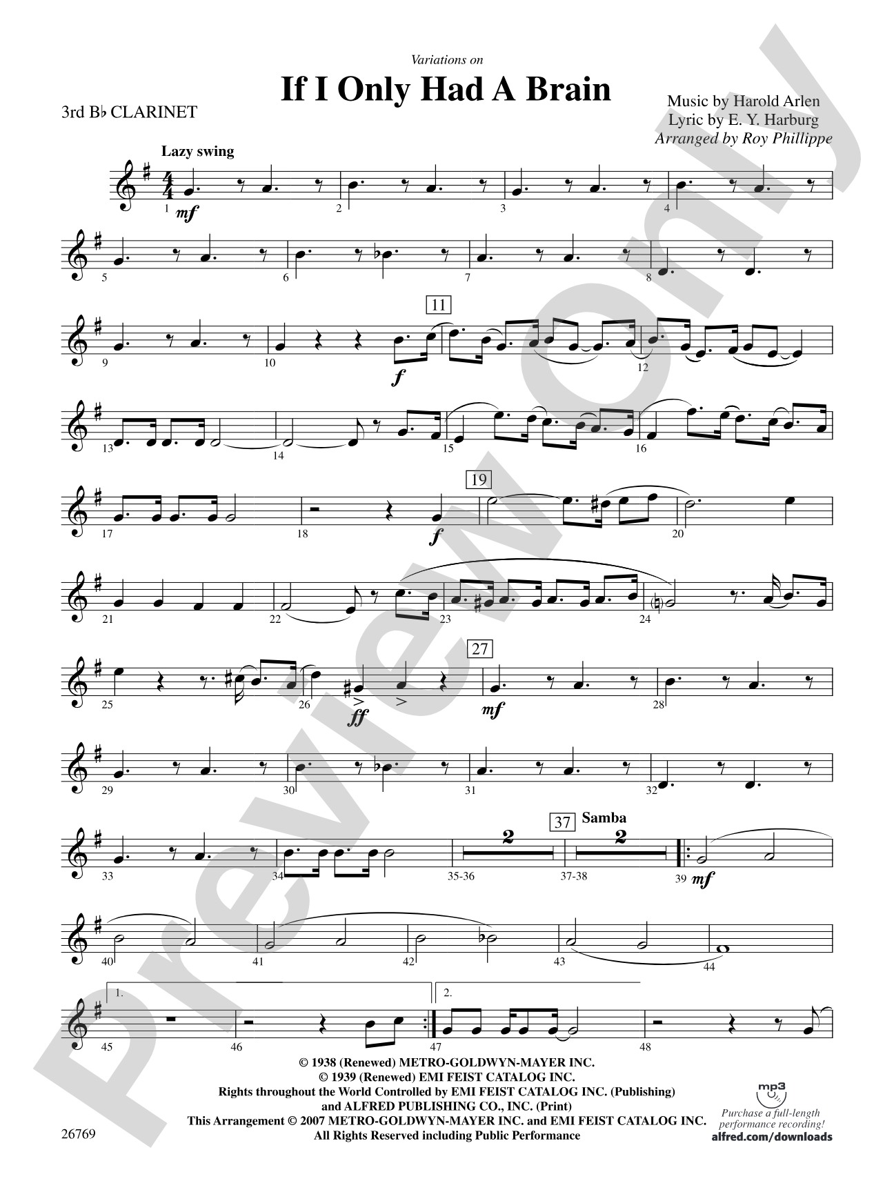Variations on If I Only Had a Brain (from The Wizard of Oz): 3rd B-flat Clarinet
