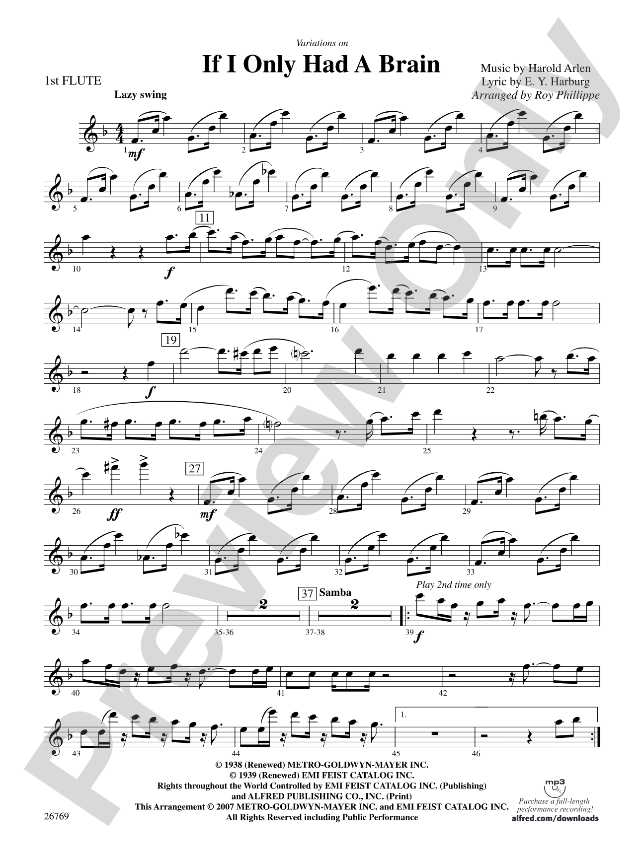 Variations on If I Only Had a Brain (from The Wizard of Oz): Flute