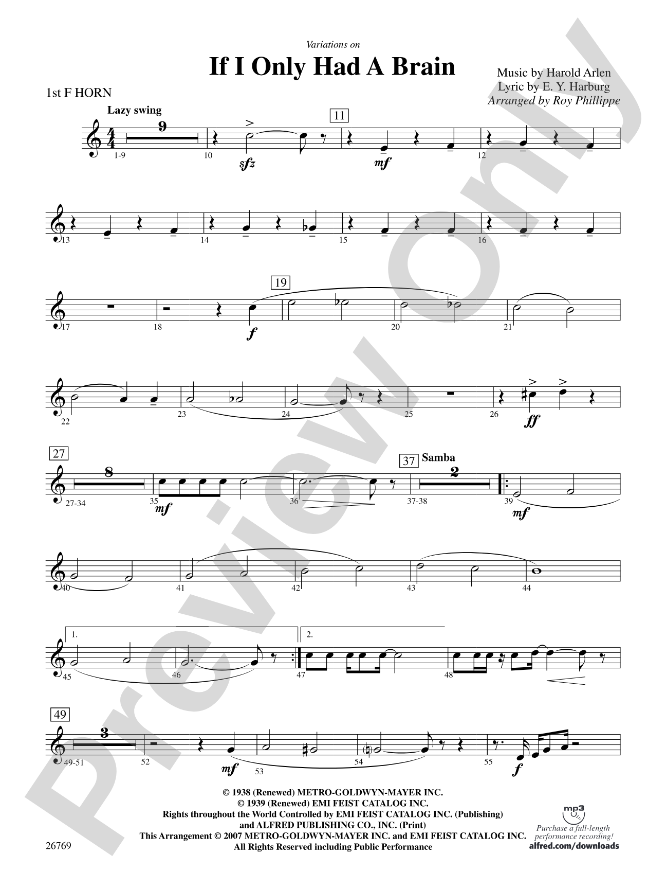 Variations on If I Only Had a Brain (from The Wizard of Oz): 1st F Horn