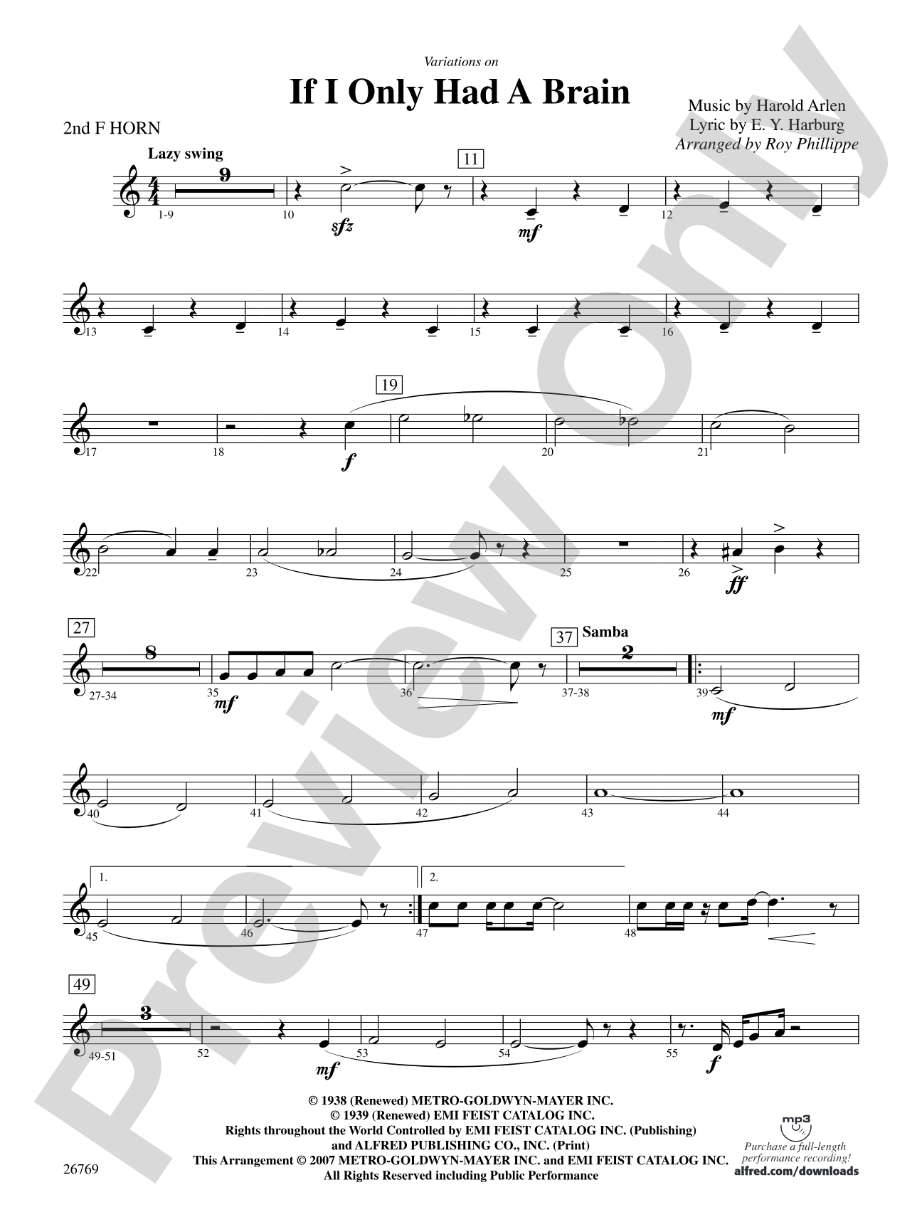 Variations on If I Only Had a Brain (from The Wizard of Oz): 2nd F Horn