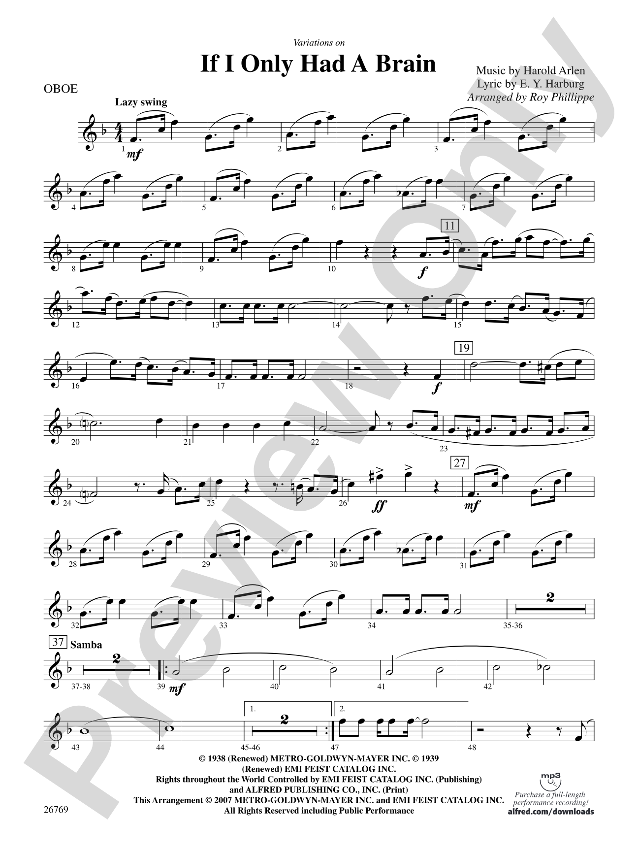 Variations on If I Only Had a Brain (from The Wizard of Oz): Oboe