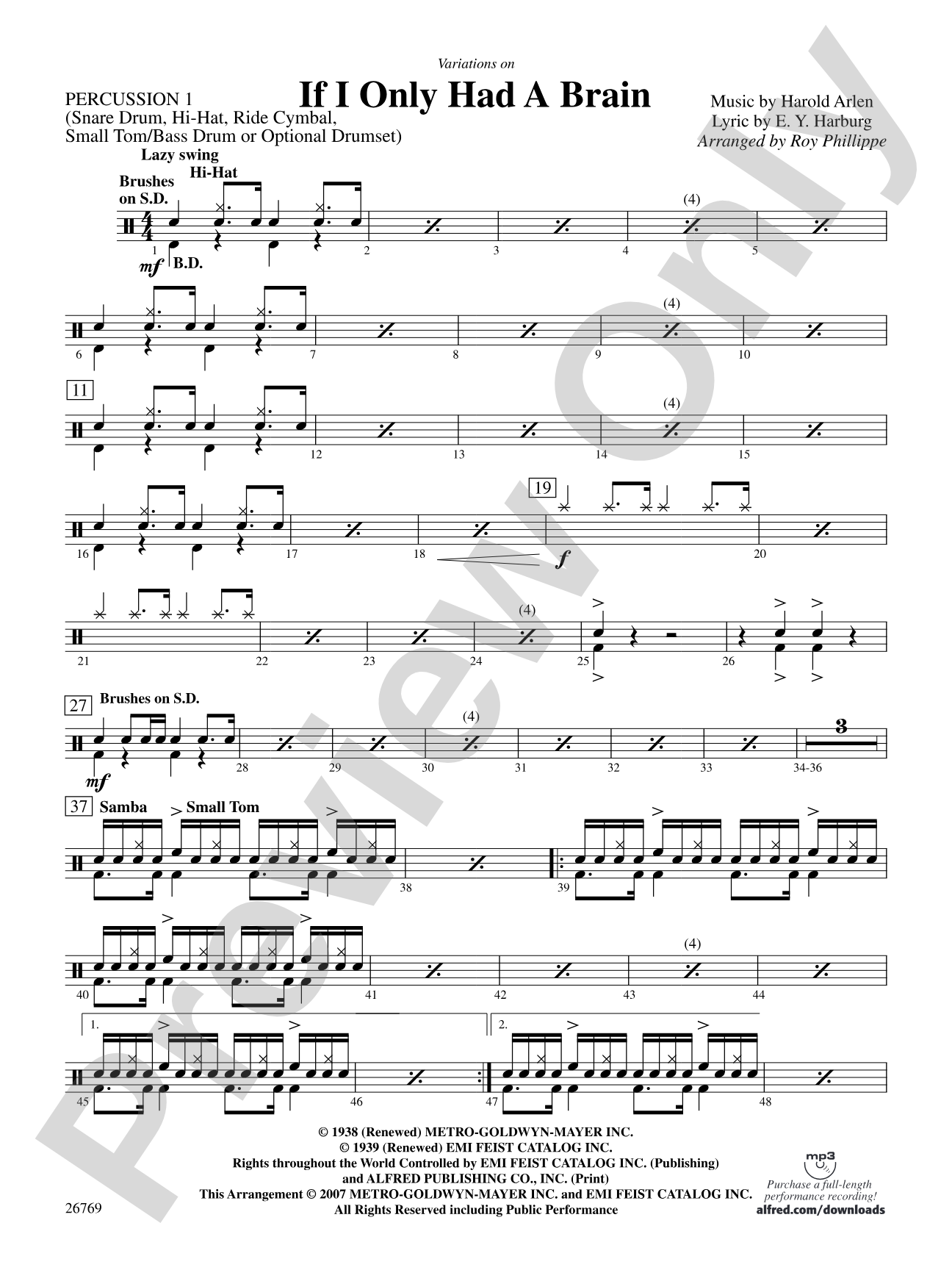 Variations on If I Only Had a Brain (from The Wizard of Oz): 1st Percussion