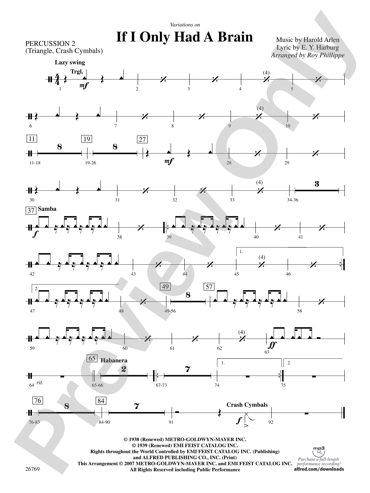 Variations on If I Only Had a Brain (from The Wizard of Oz): 2nd Percussion