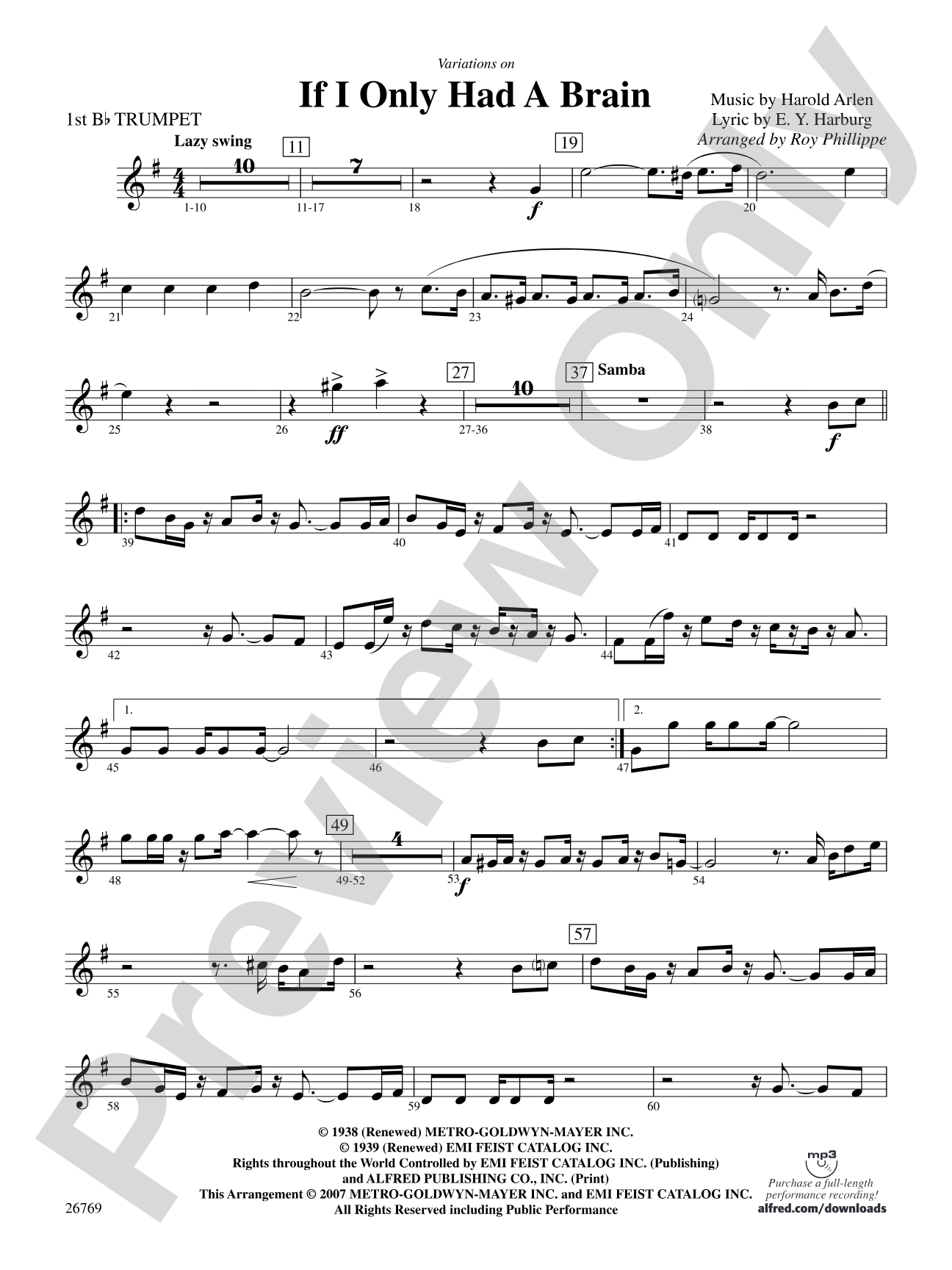 Variations on If I Only Had a Brain (from The Wizard of Oz): 1st B-flat Trumpet