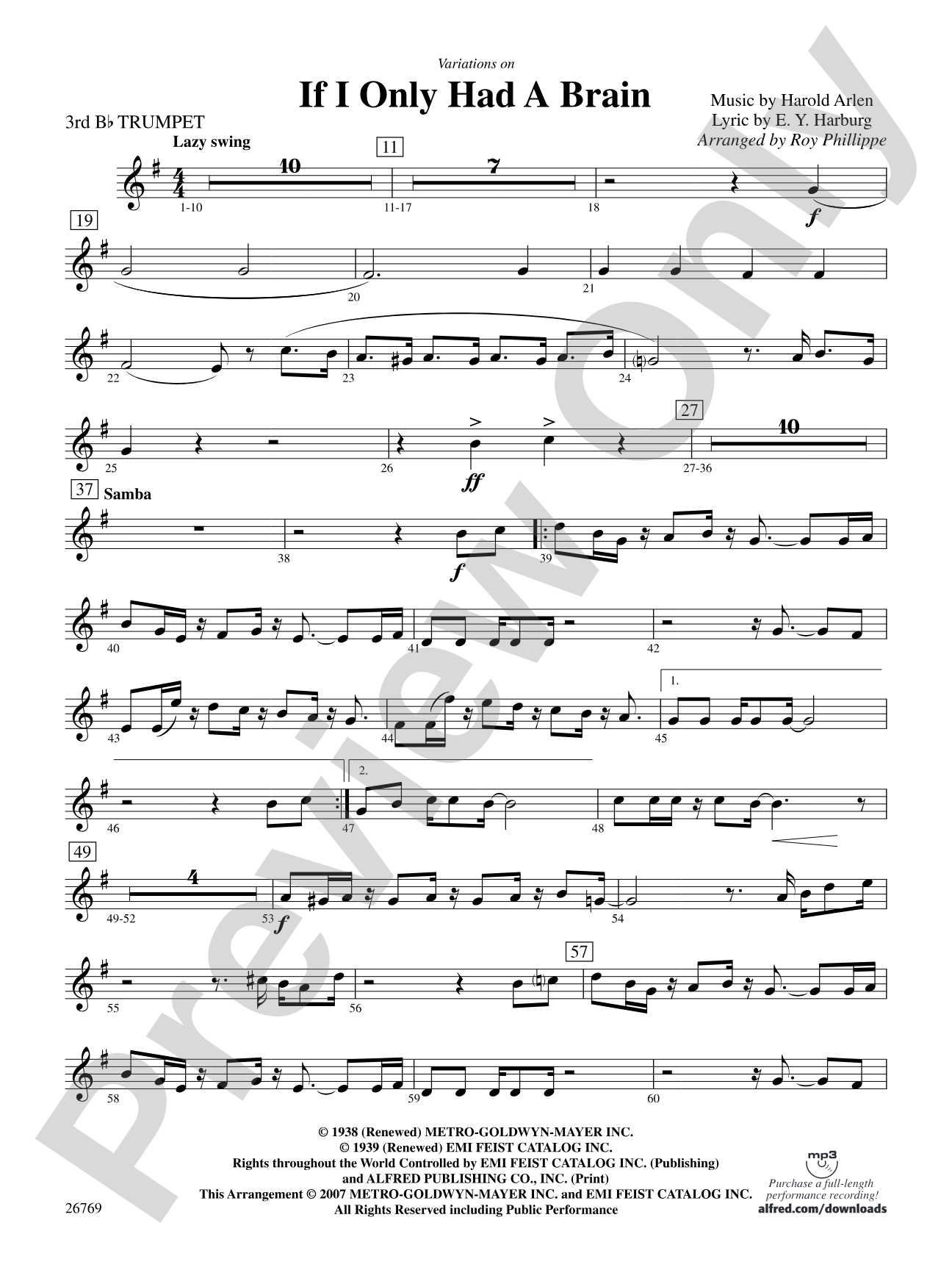 Variations on If I Only Had a Brain (from The Wizard of Oz): 3rd B-flat Trumpet