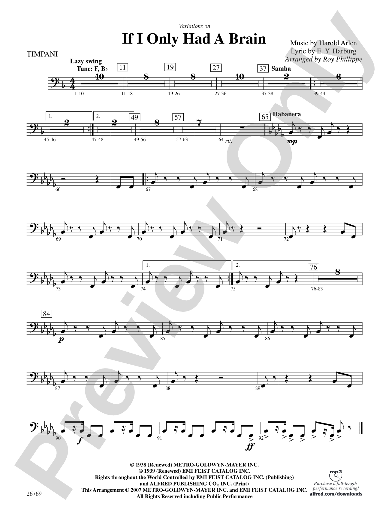Variations on If I Only Had a Brain (from The Wizard of Oz): Timpani