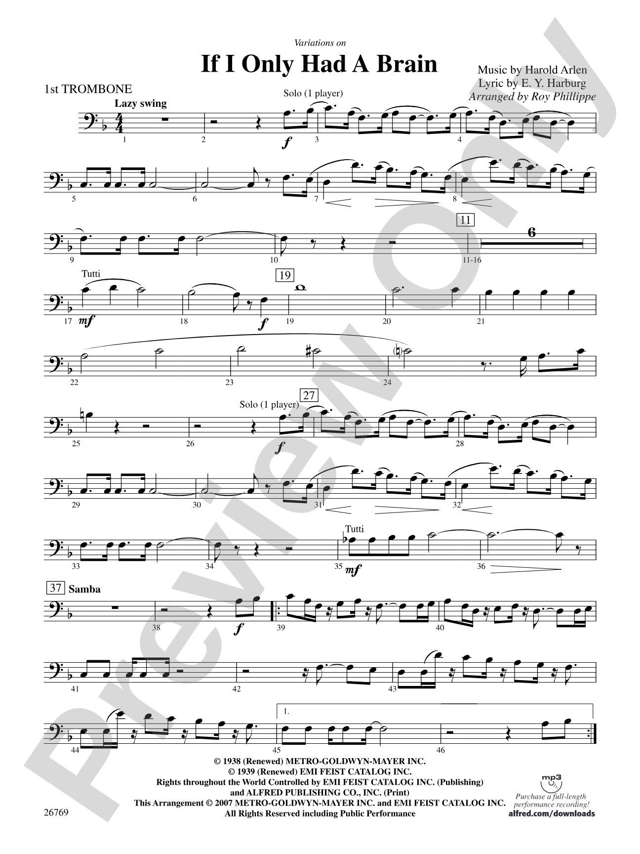 Variations on If I Only Had a Brain (from The Wizard of Oz): 1st Trombone
