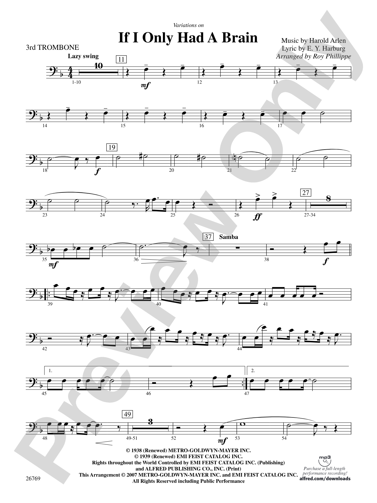 Variations on If I Only Had a Brain (from The Wizard of Oz): 3rd Trombone
