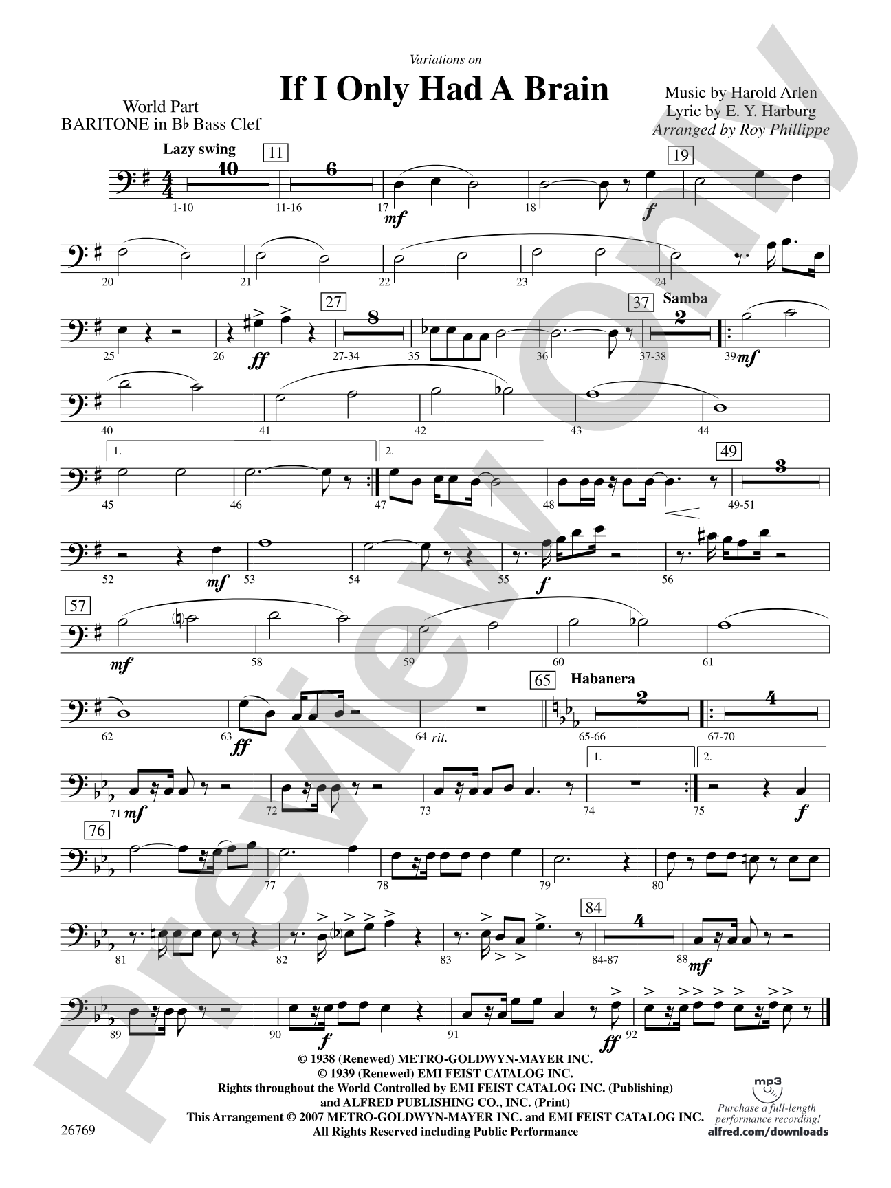 Variations on If I Only Had a Brain (from The Wizard of Oz): (wp) B-flat Baritone B.C.