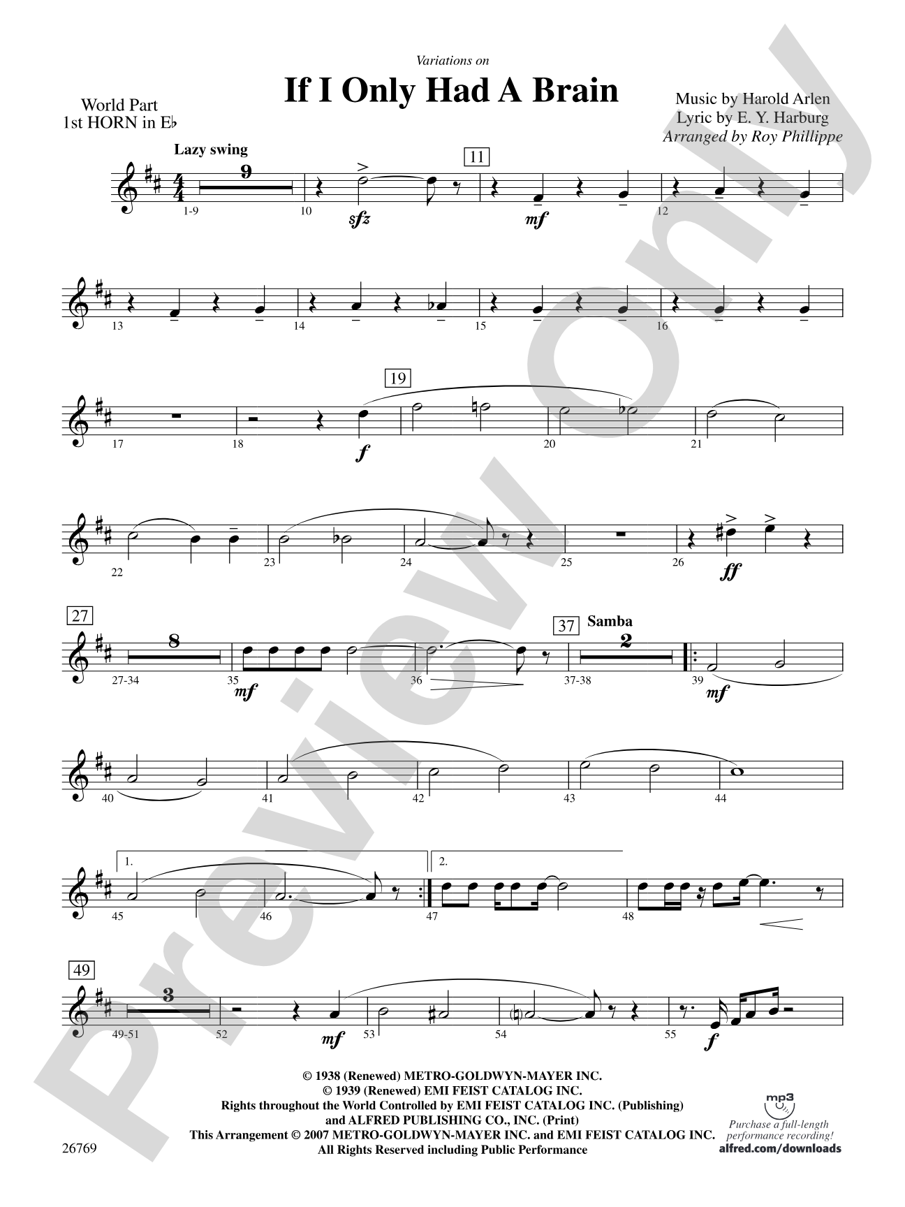 Variations on If I Only Had a Brain (from The Wizard of Oz): (wp) 1st Horn in E-flat