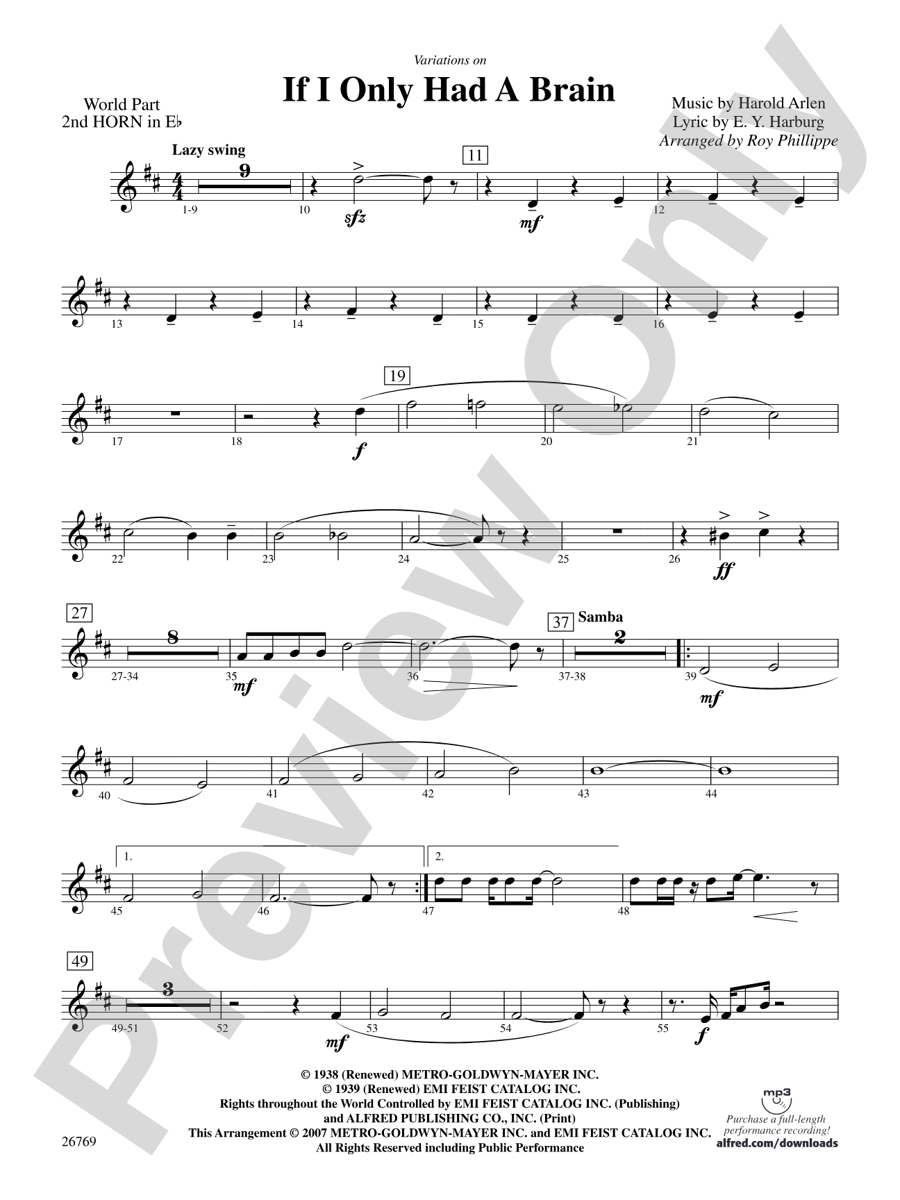 Variations on If I Only Had a Brain (from The Wizard of Oz): (wp) 2nd Horn in E-flat