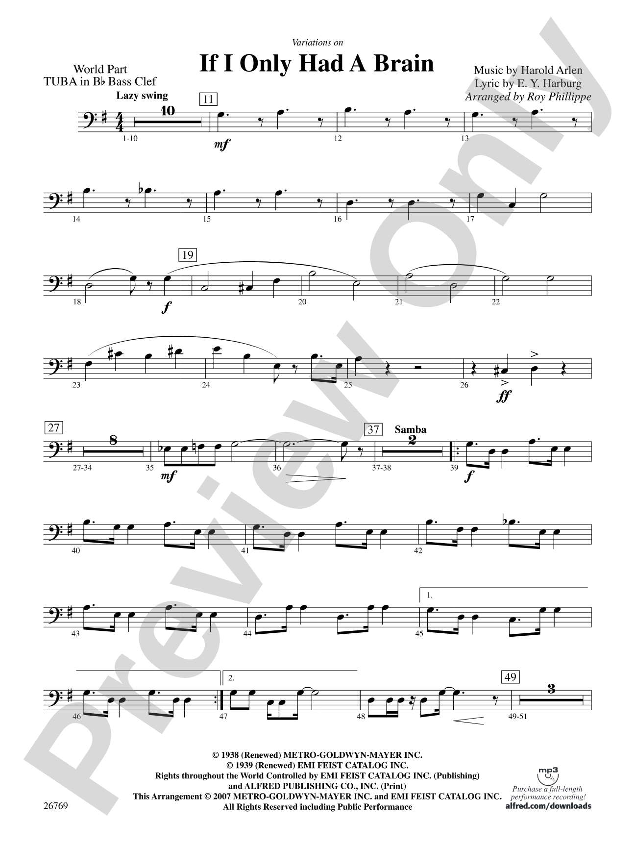 Variations on If I Only Had a Brain (from The Wizard of Oz): (wp) B-flat Tuba B.C.