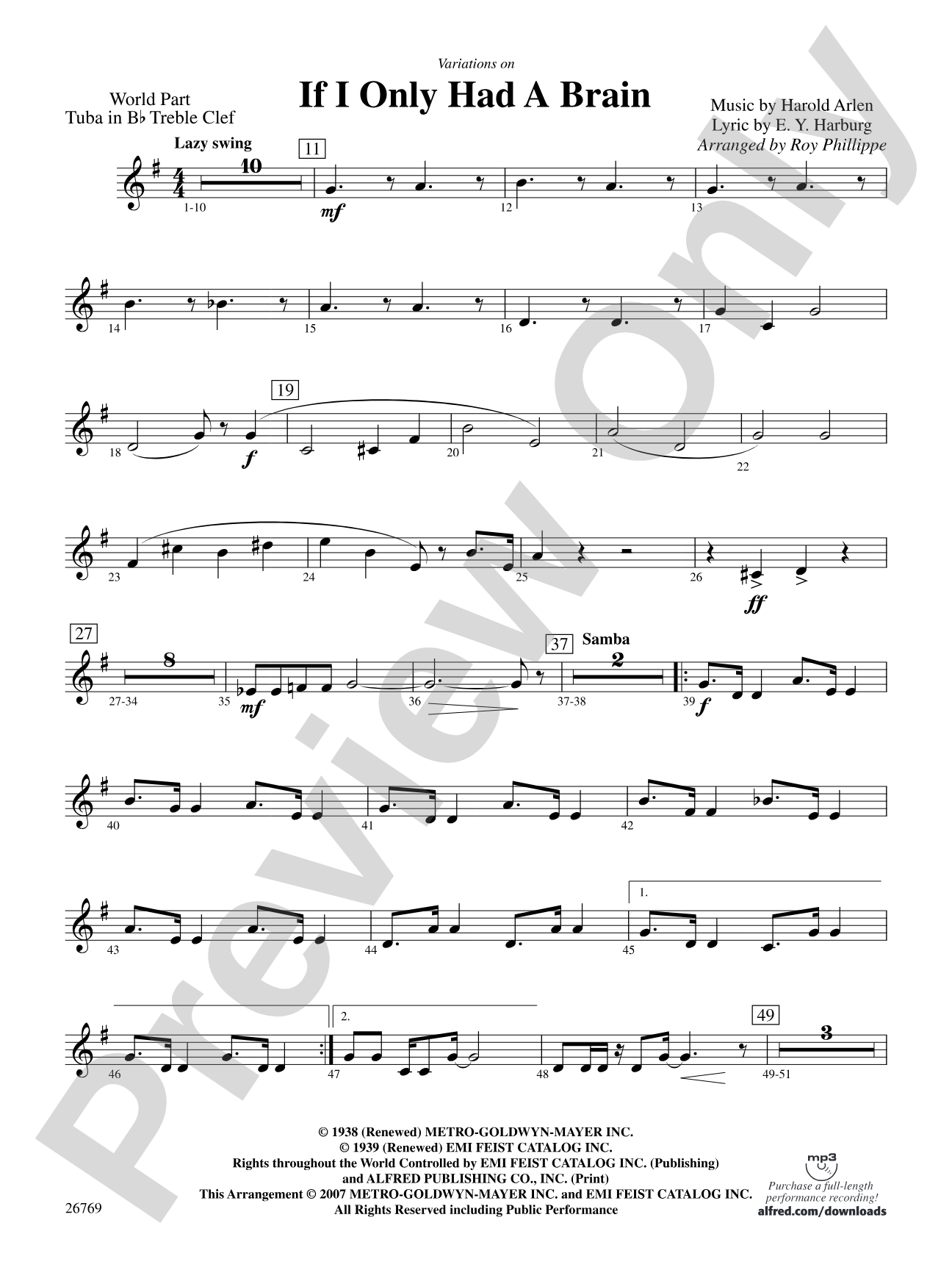 Variations on If I Only Had a Brain (from The Wizard of Oz): (wp) B-flat Tuba T.C.