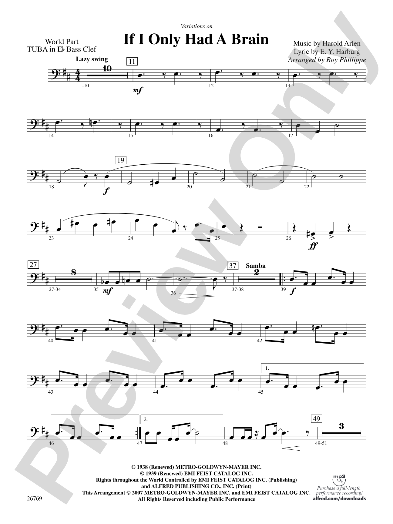 Variations on If I Only Had a Brain (from The Wizard of Oz): (wp) E-flat Tuba B.C.