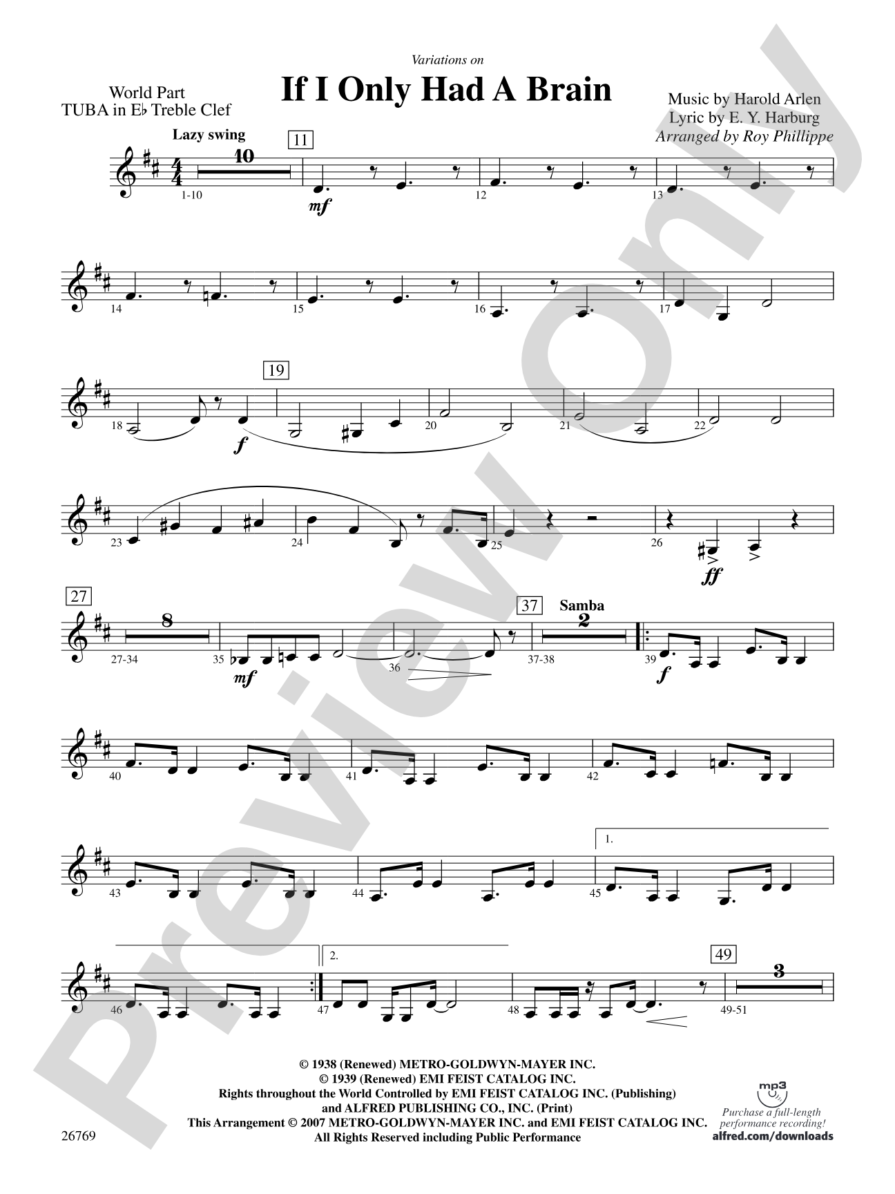 Variations on If I Only Had a Brain (from The Wizard of Oz): (wp) E-flat Tuba T.C.