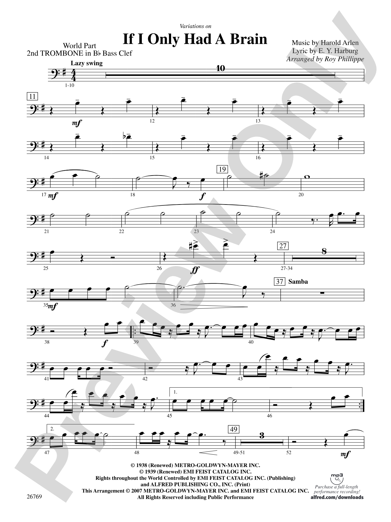 Variations on If I Only Had a Brain (from The Wizard of Oz): (wp) 2nd B-flat Trombone B.C.