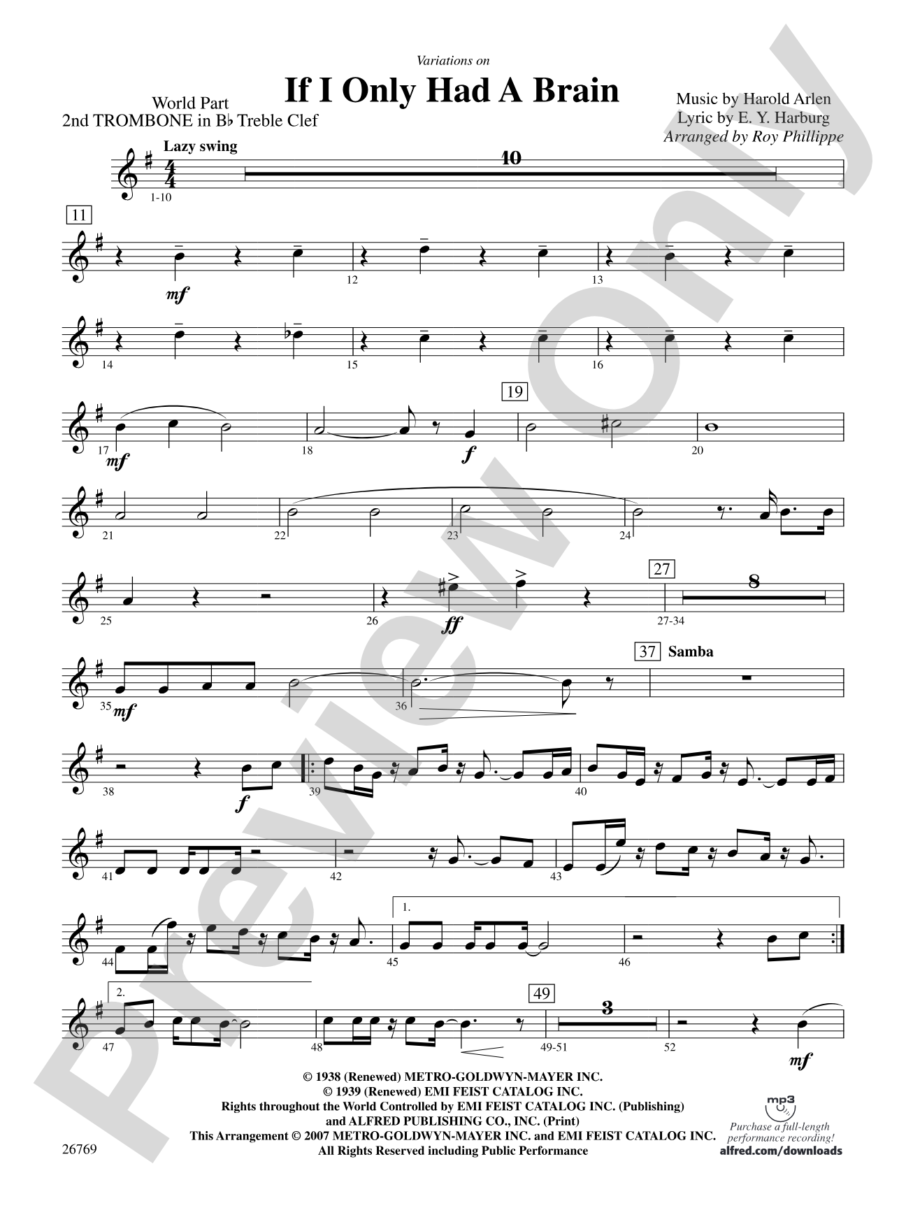 Variations on If I Only Had a Brain (from The Wizard of Oz): (wp) 2nd B-flat Trombone T.C.