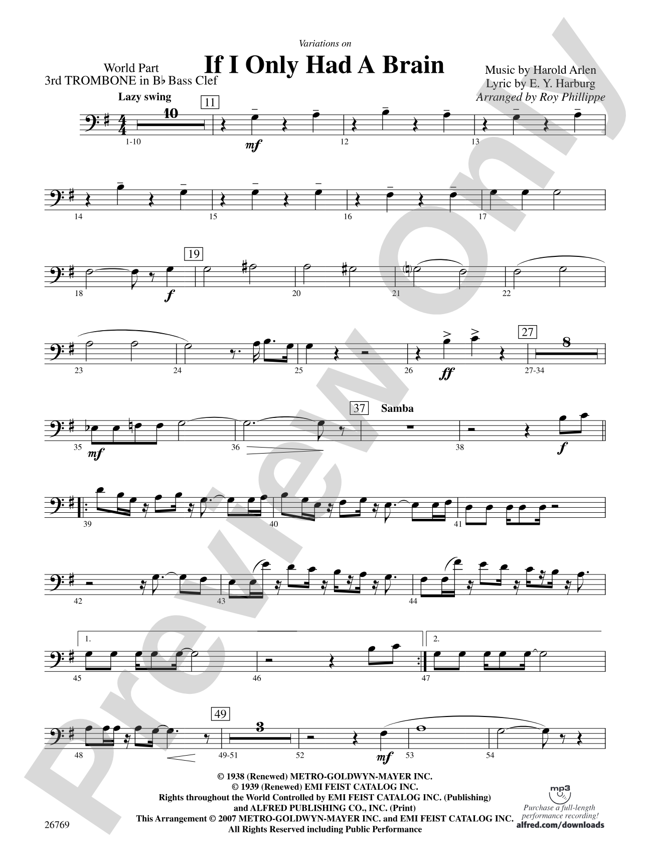 Variations on If I Only Had a Brain (from The Wizard of Oz): (wp) 3rd B-flat Trombone B.C.