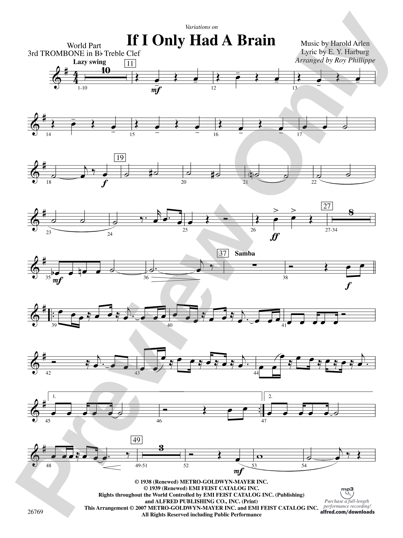 Variations on If I Only Had a Brain (from The Wizard of Oz): (wp) 3rd B-flat Trombone T.C.