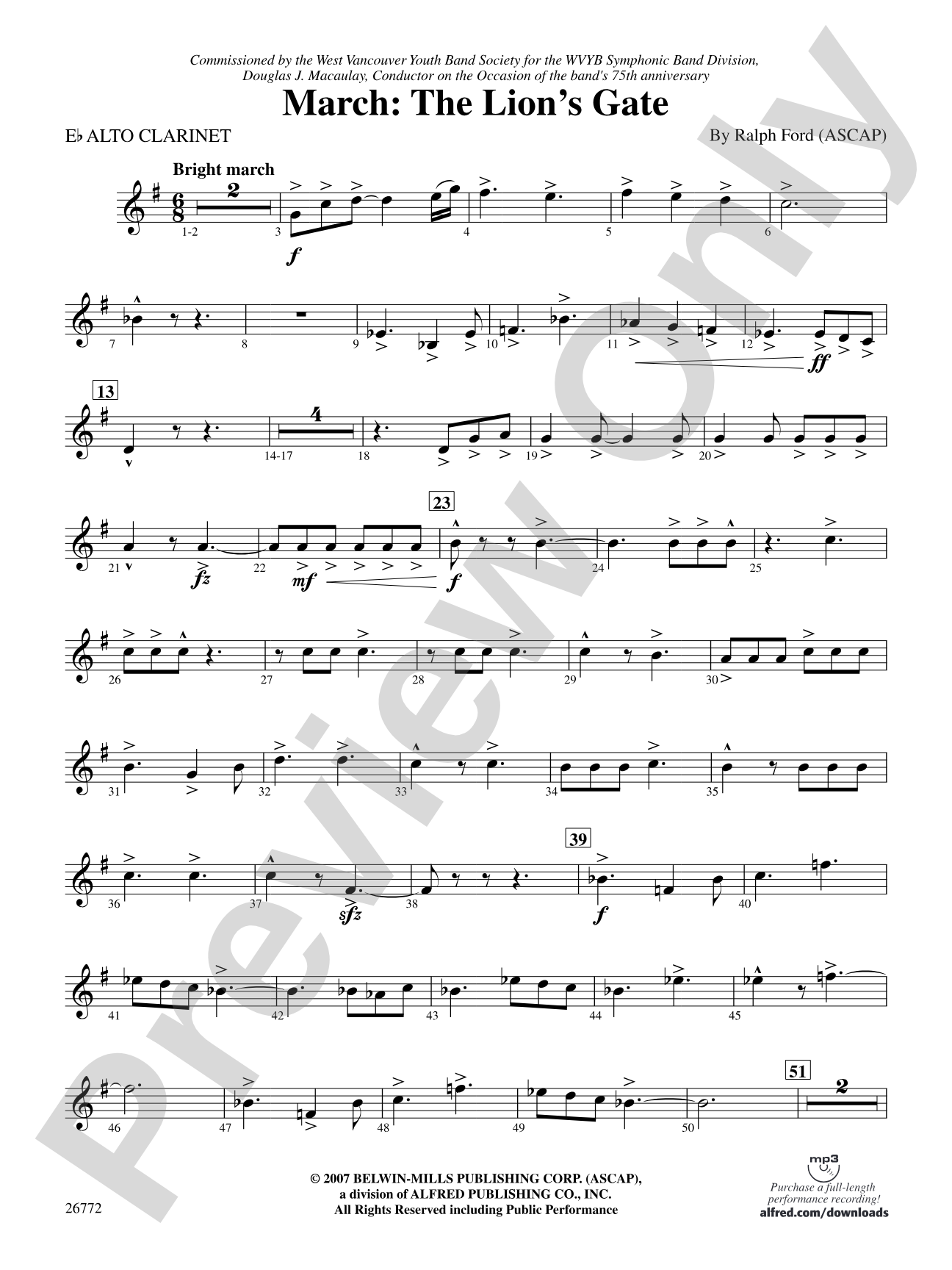 March: The Lion's Gate (Movement 1 from Sea to Sky): E-flat Alto Clarinet