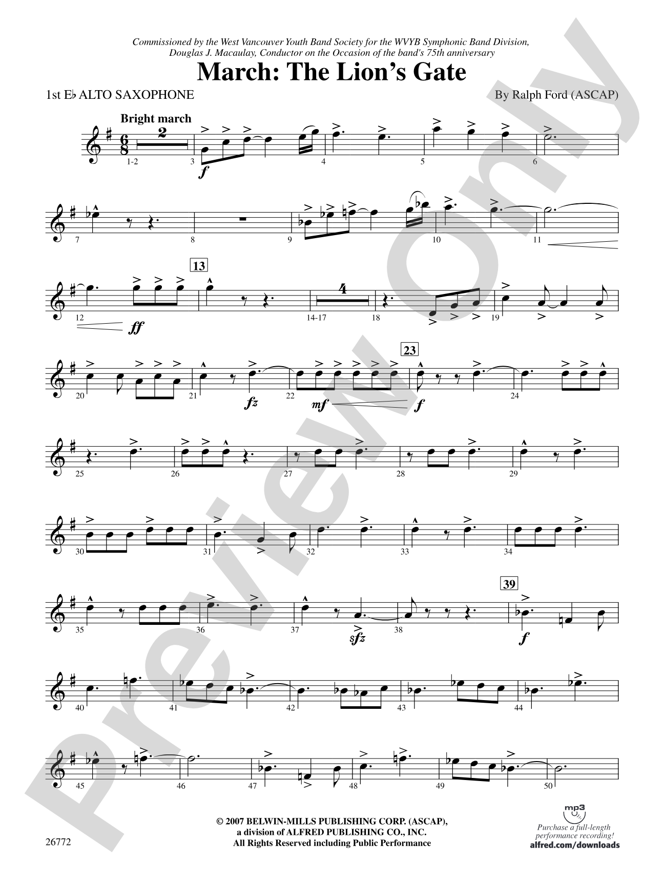 March: The Lion's Gate (Movement 1 from Sea to Sky): E-flat Alto Saxophone