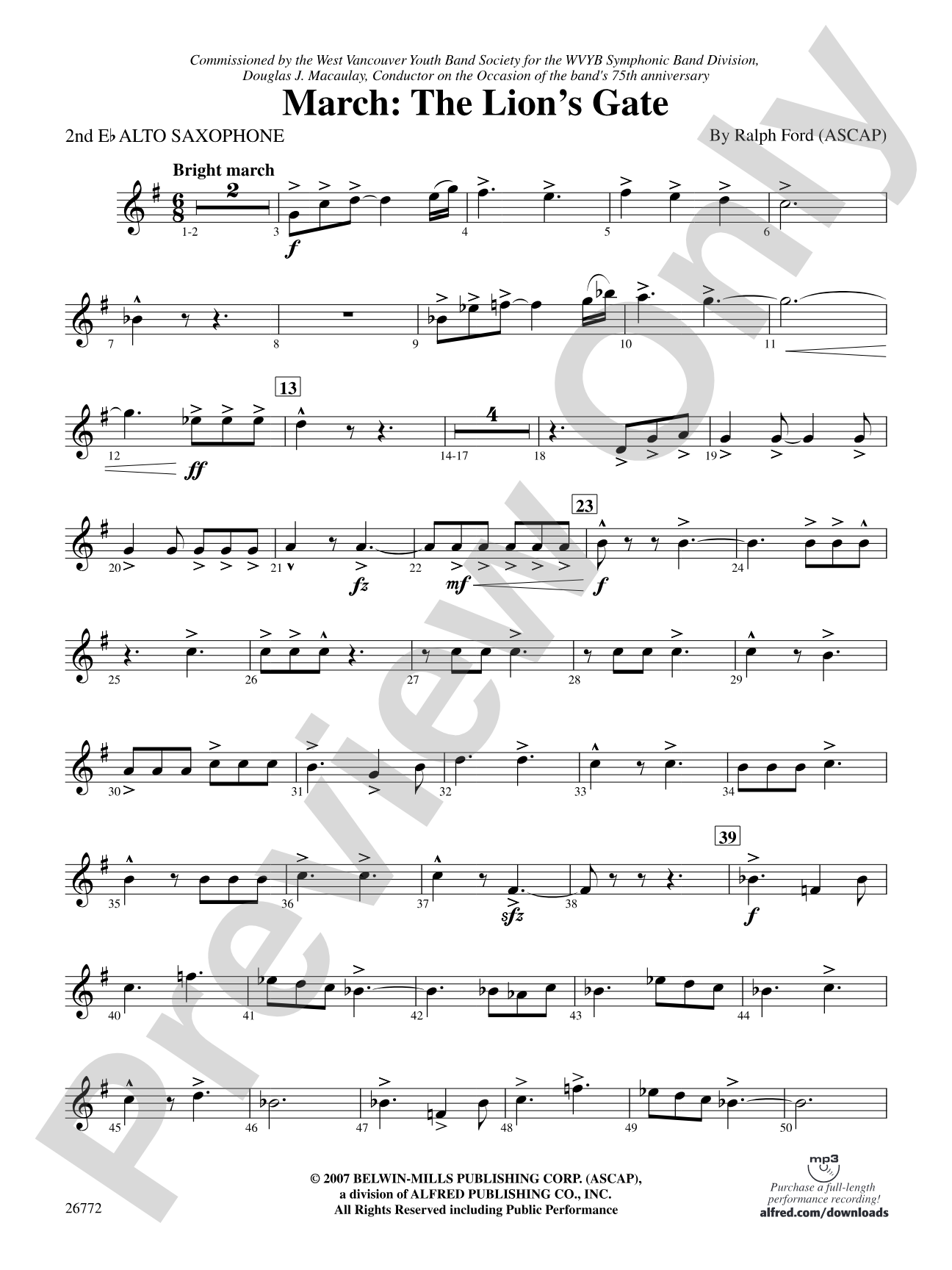 March: The Lion's Gate (Movement 1 from Sea to Sky): 2nd E-flat Alto Saxophone