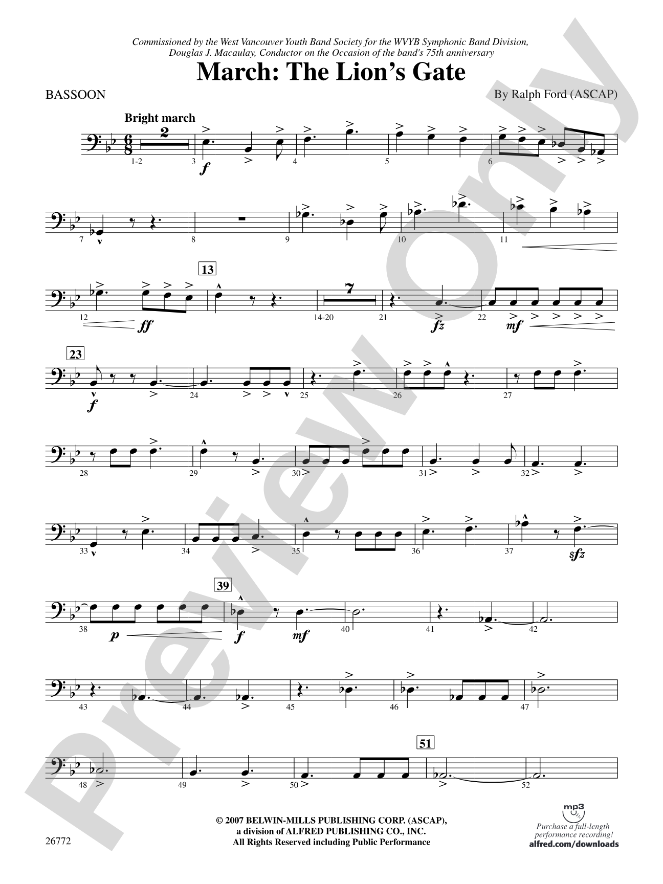 March: The Lion's Gate (Movement 1 from Sea to Sky): Bassoon