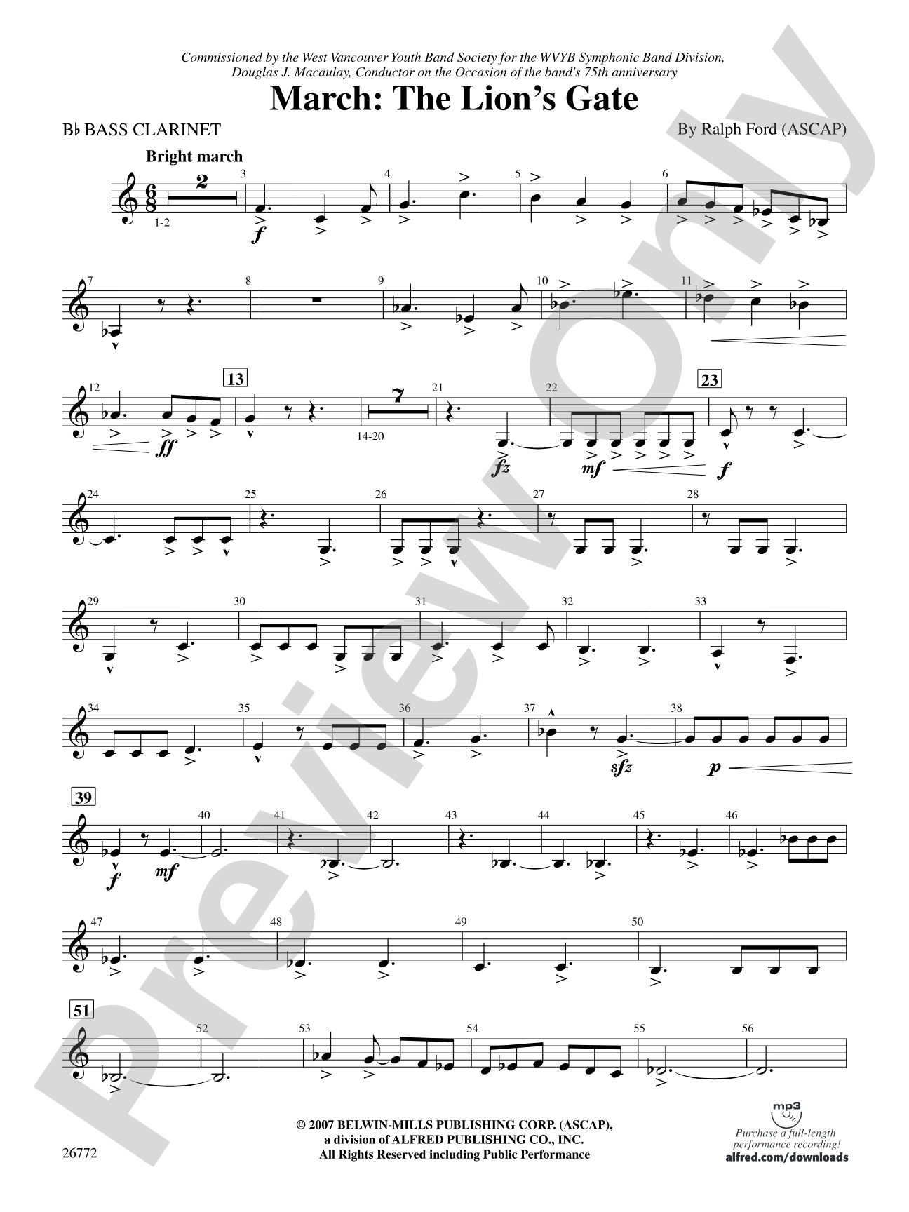 March: The Lion's Gate (Movement 1 from Sea to Sky): B-flat Bass Clarinet