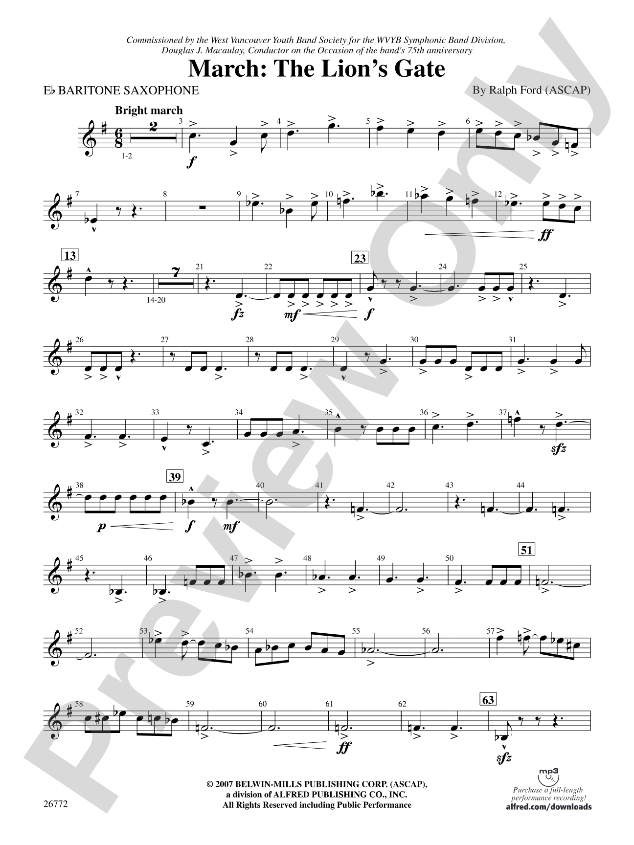 March: The Lion's Gate (Movement 1 from Sea to Sky): E-flat Baritone Saxophone