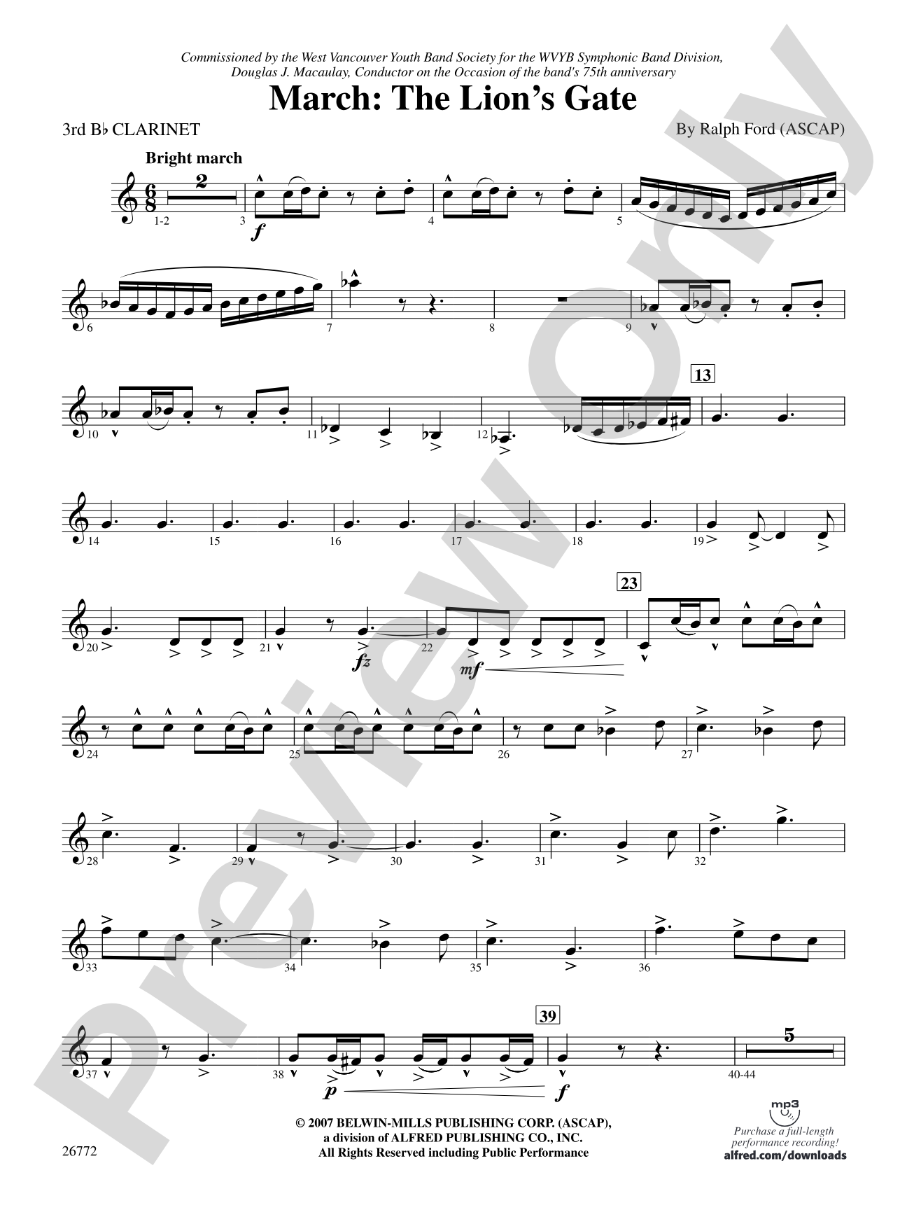 March: The Lion's Gate (Movement 1 from Sea to Sky): 3rd B-flat Clarinet