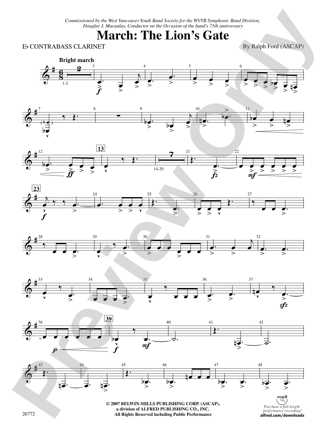 March: The Lion's Gate (Movement 1 from Sea to Sky): E-flat Contrabass Clarinet