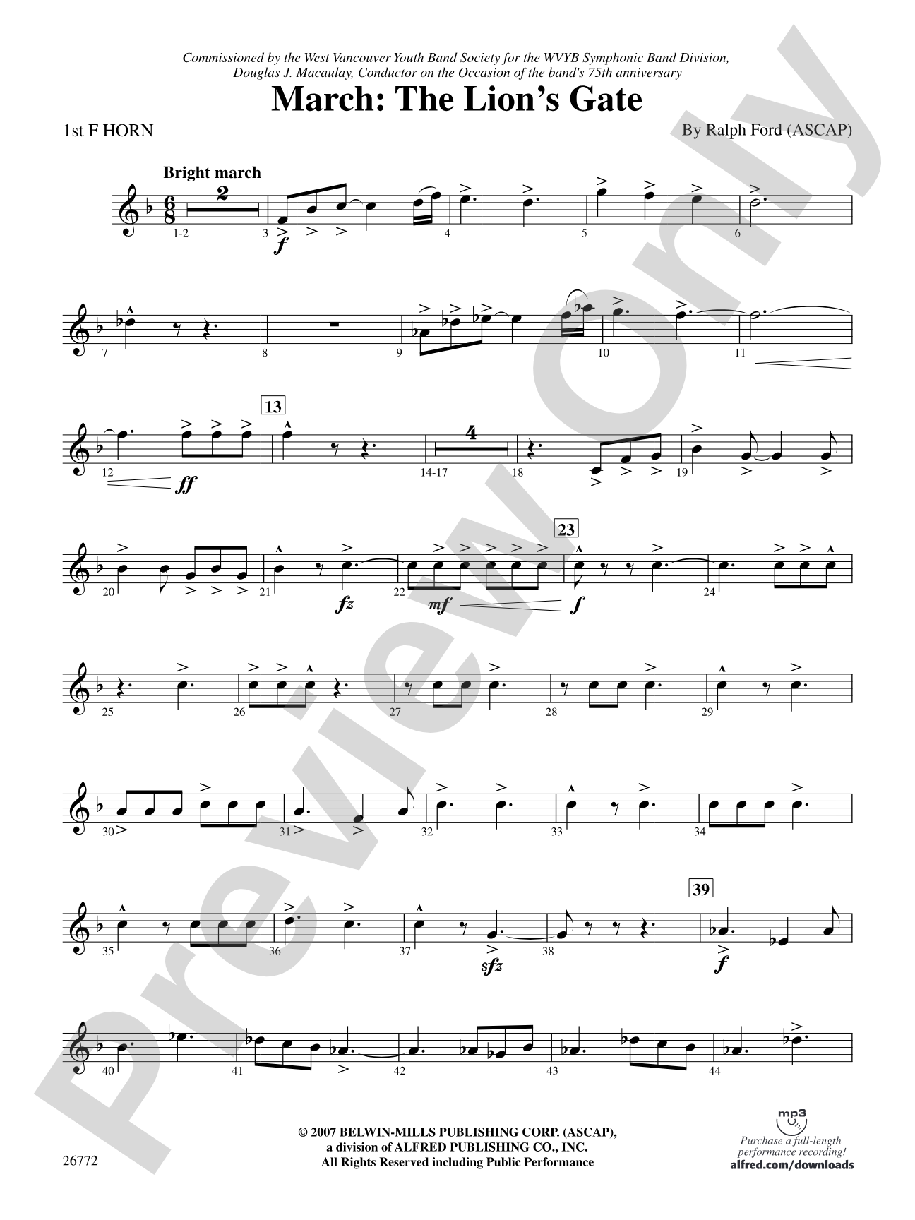 March: The Lion's Gate (Movement 1 from Sea to Sky): 1st F Horn