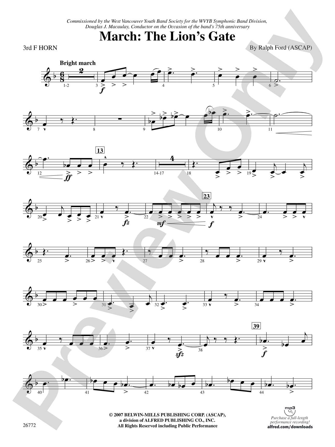 March: The Lion's Gate (Movement 1 from Sea to Sky): 3rd F Horn
