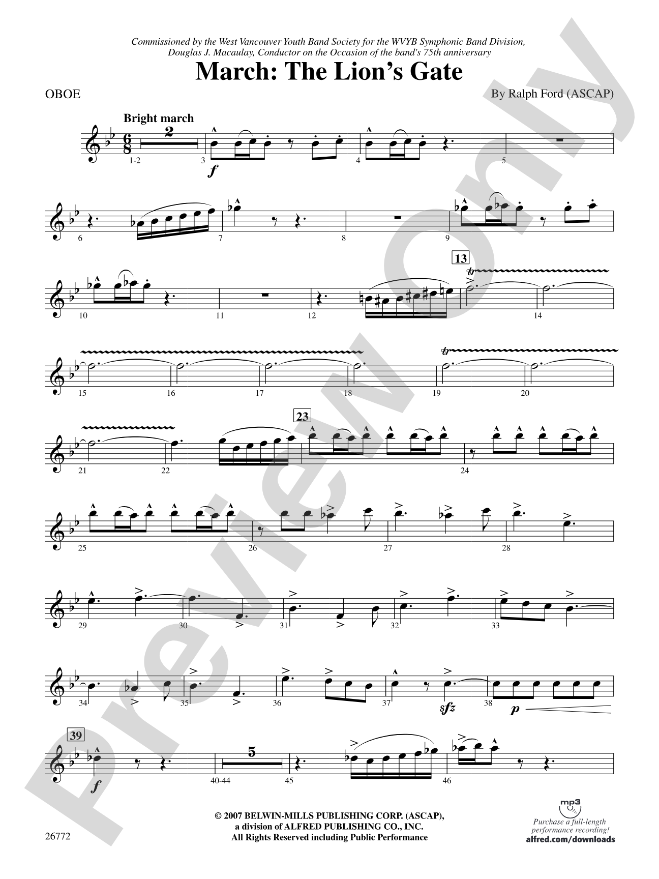 March: The Lion's Gate (Movement 1 from Sea to Sky): Oboe