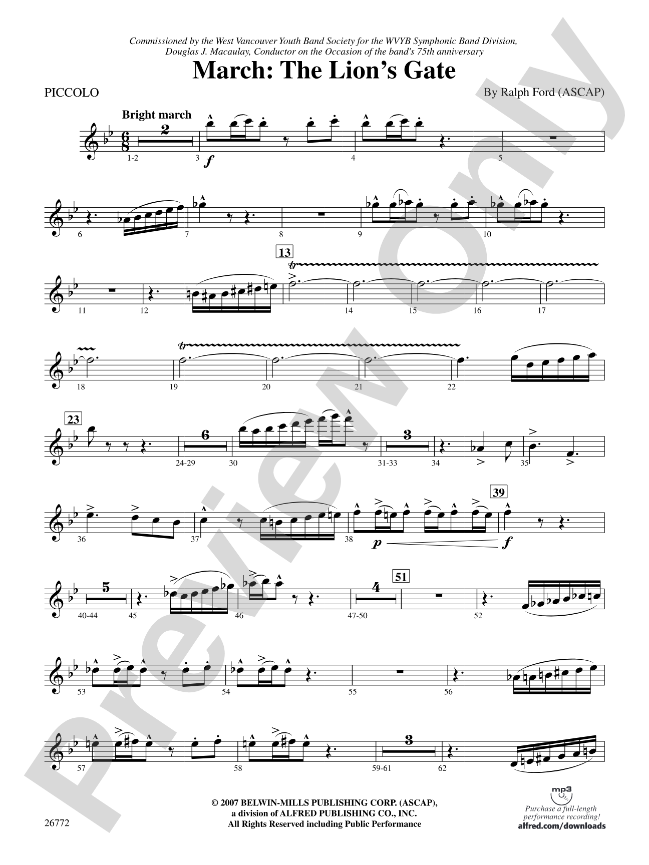 March: The Lion's Gate (Movement 1 from Sea to Sky): Piccolo