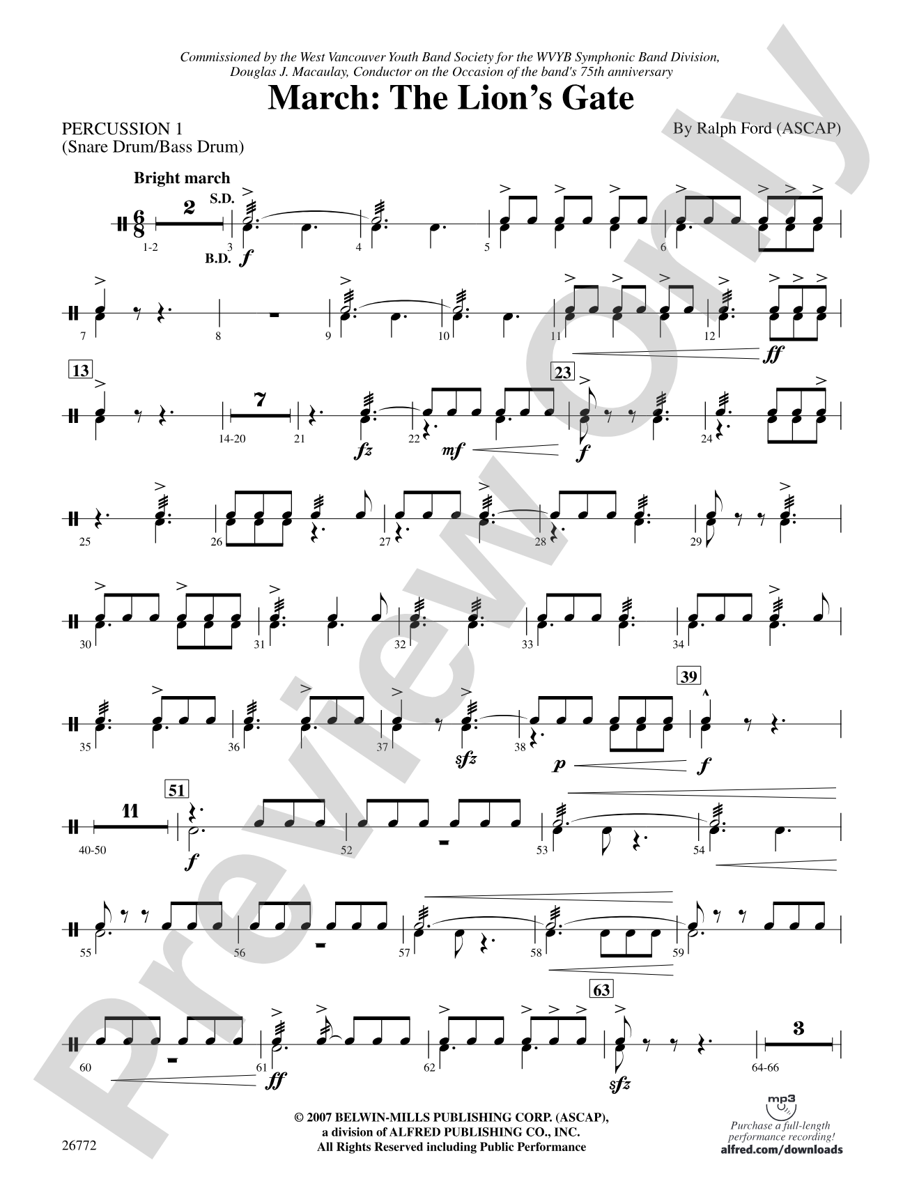 March: The Lion's Gate (Movement 1 from Sea to Sky): 1st Percussion