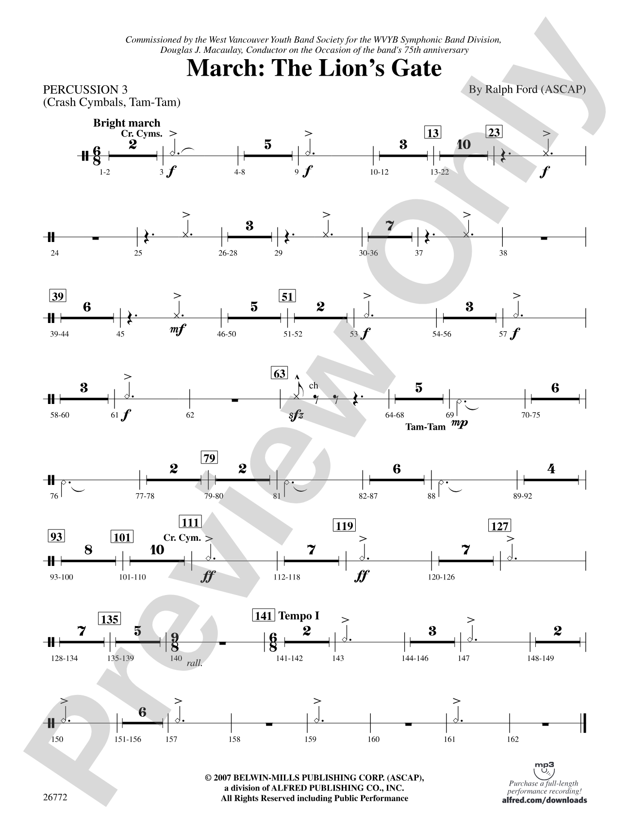 March: The Lion's Gate (Movement 1 from Sea to Sky): 3rd Percussion