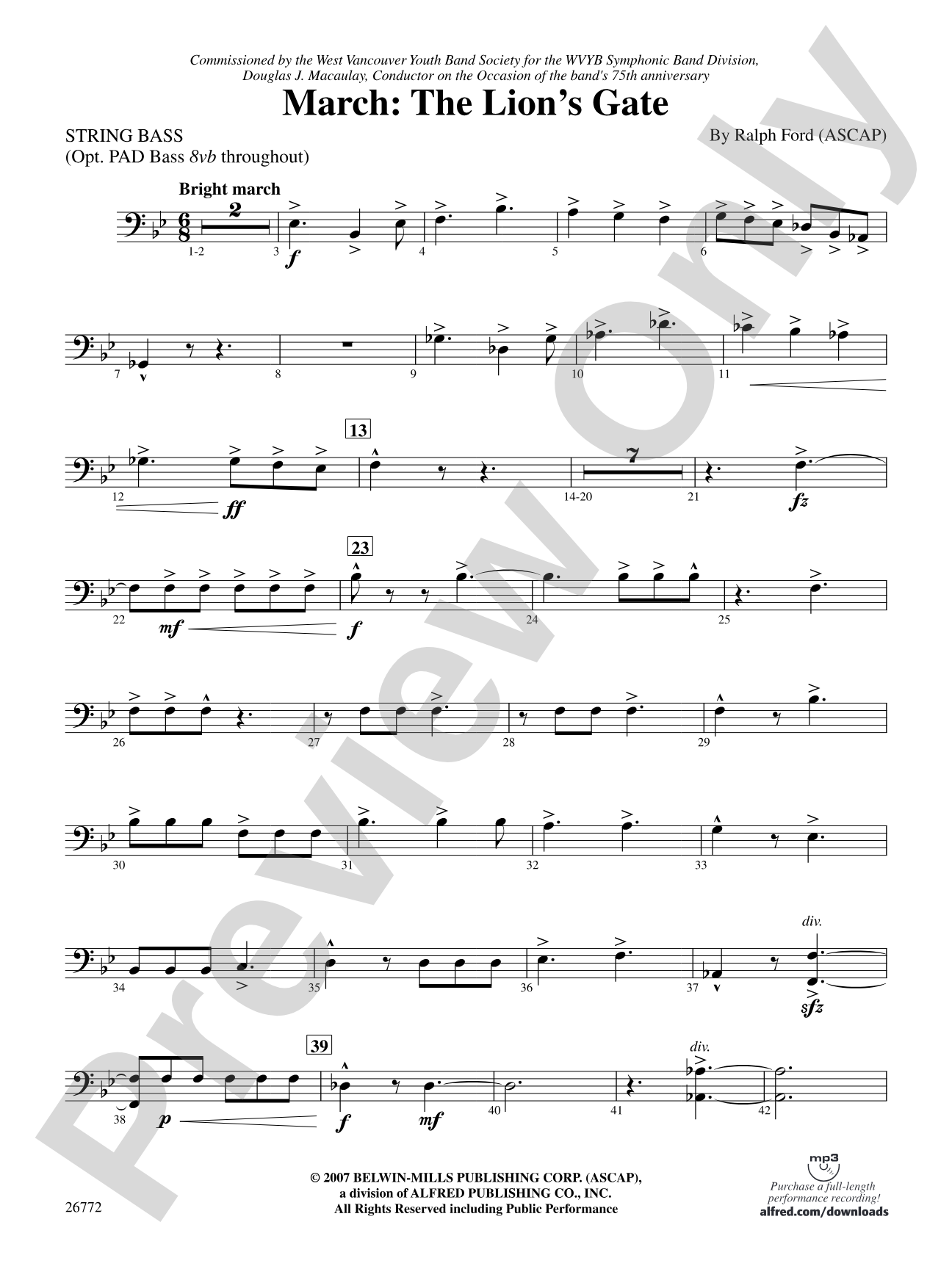 March: The Lion's Gate (Movement 1 from Sea to Sky): String Bass