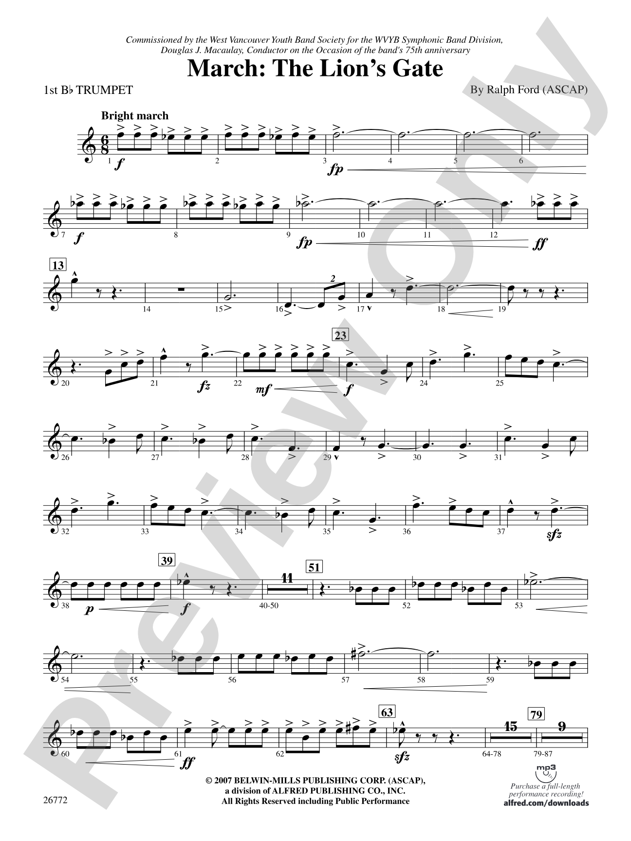 March: The Lion's Gate (Movement 1 from Sea to Sky): 1st B-flat Trumpet