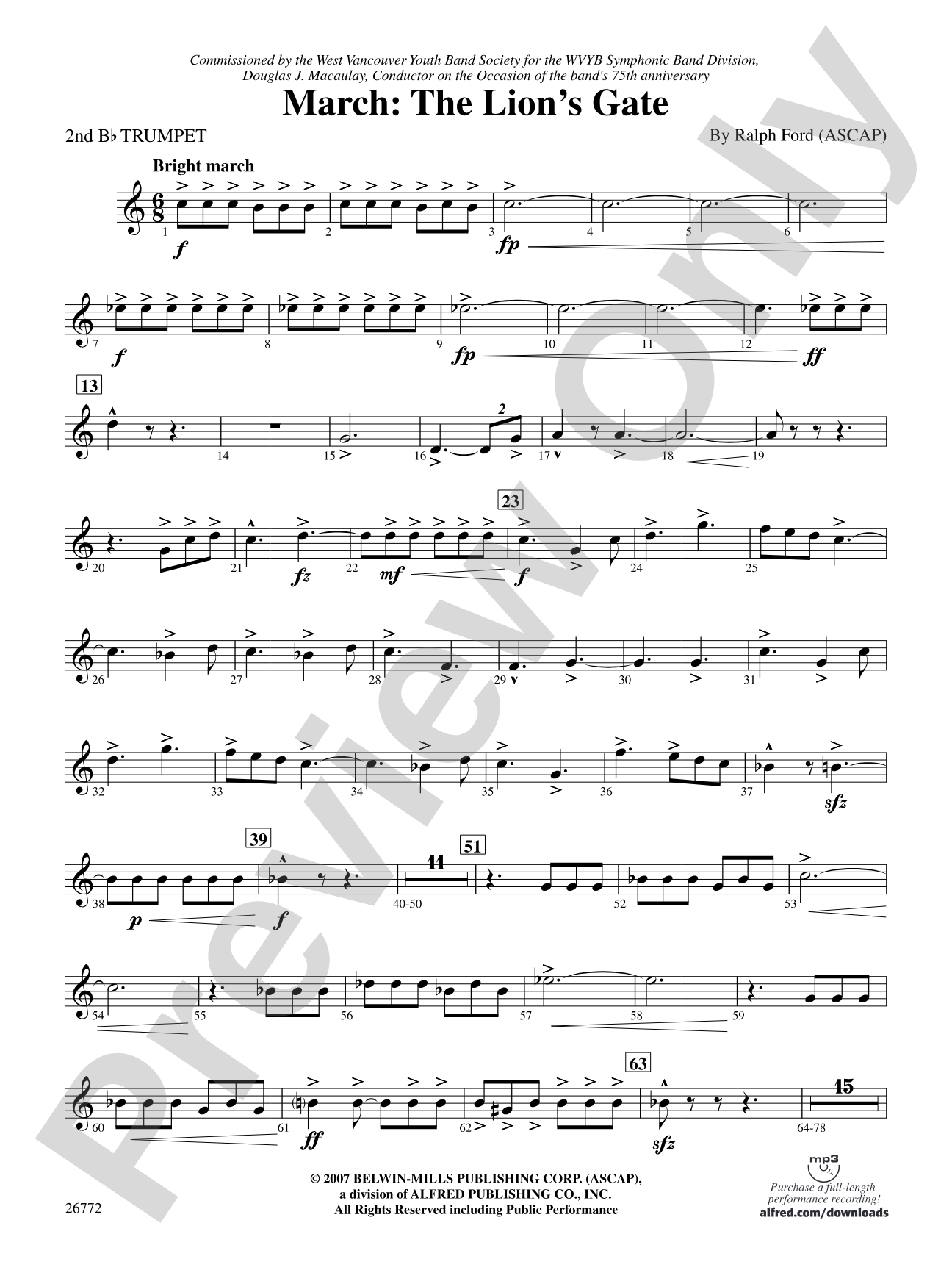 March: The Lion's Gate (Movement 1 from Sea to Sky): 2nd B-flat Trumpet