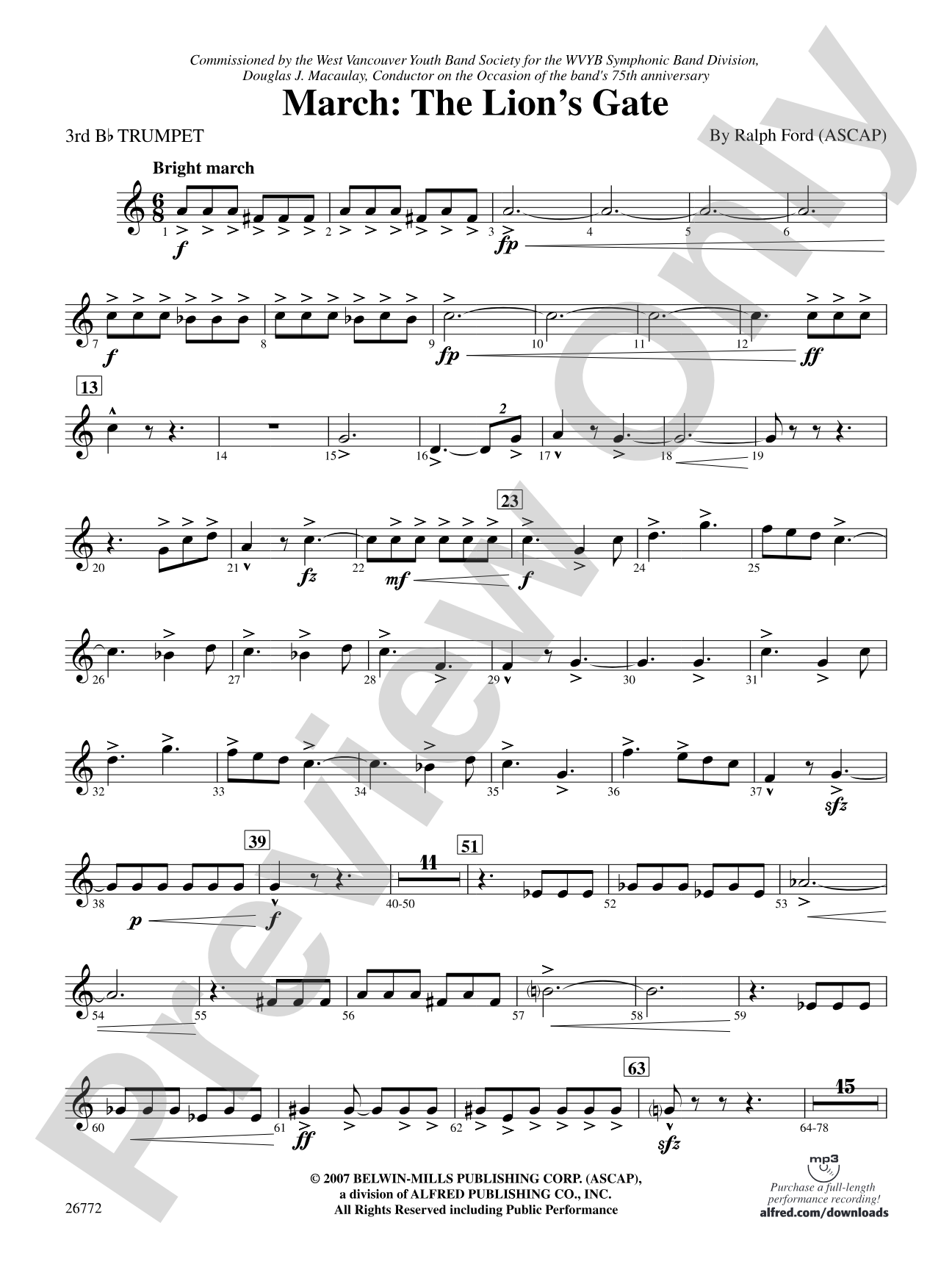 March: The Lion's Gate (Movement 1 from Sea to Sky): 3rd B-flat Trumpet