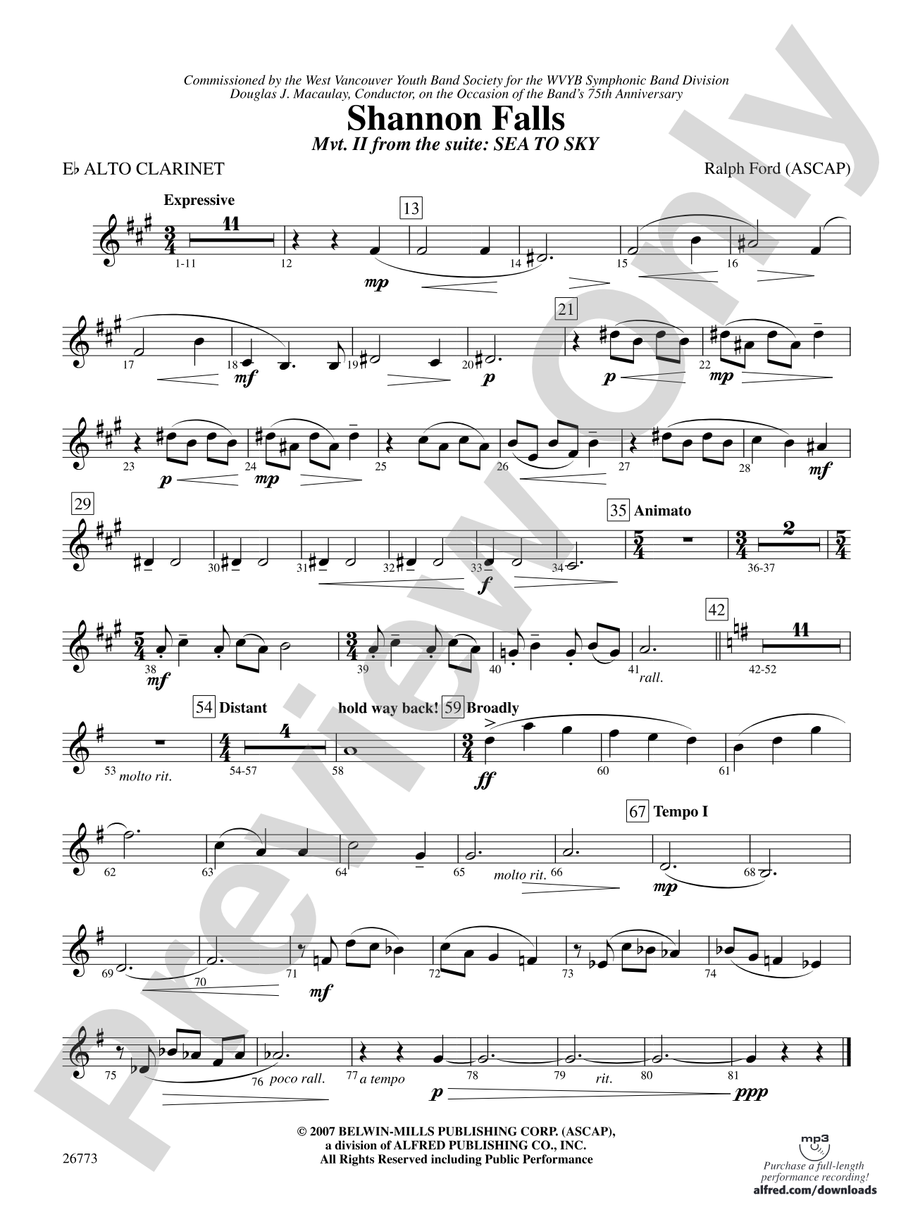 Shannon Falls (Movement 2 from Sea to Sky): E-flat Alto Clarinet