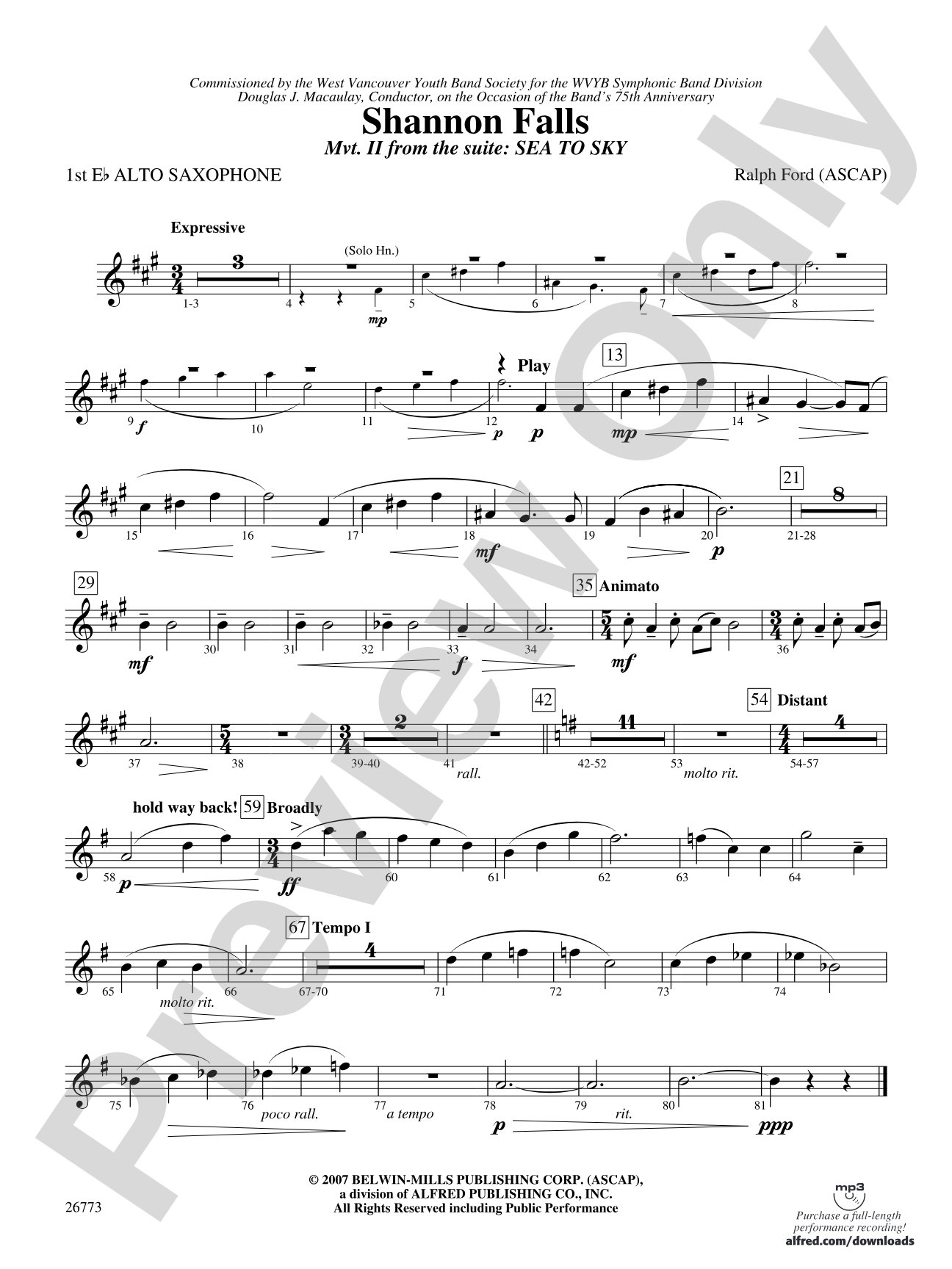 Shannon Falls (Movement 2 from Sea to Sky): E-flat Alto Saxophone